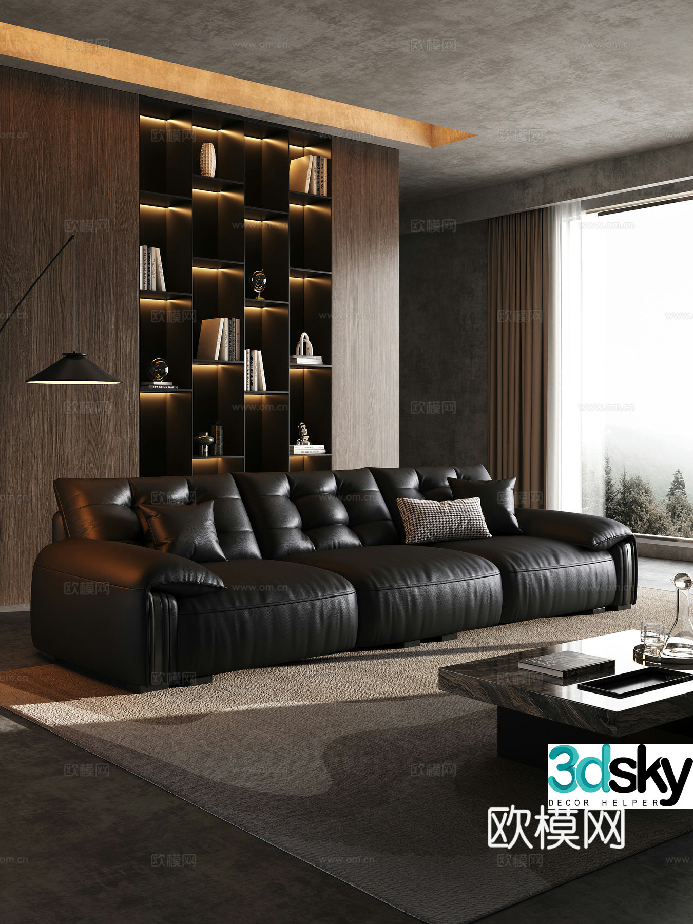 Italian minimalist three-person sofa coffee table combination 3D model