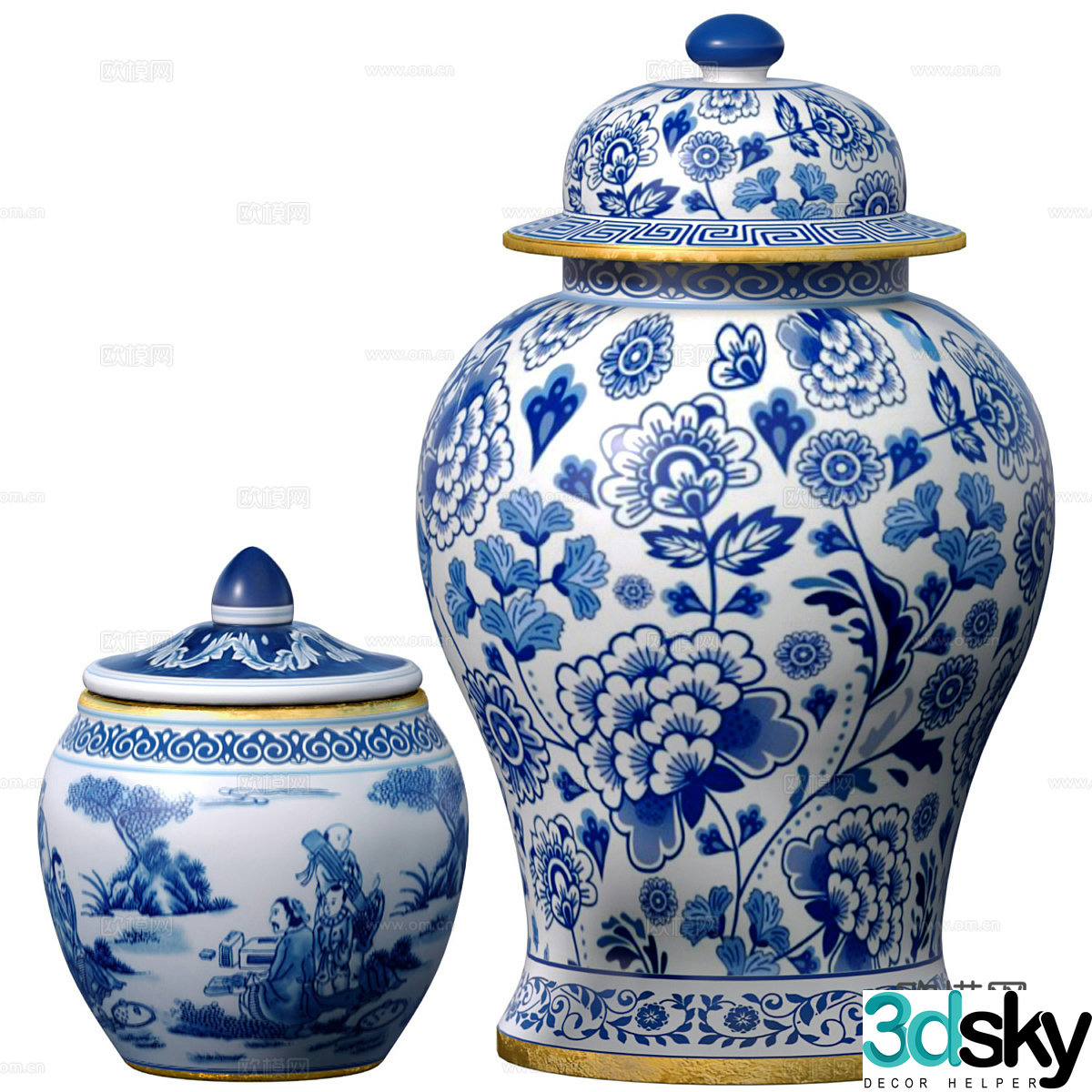 New Chinese porcelain pot blue and white porcelain 3D model