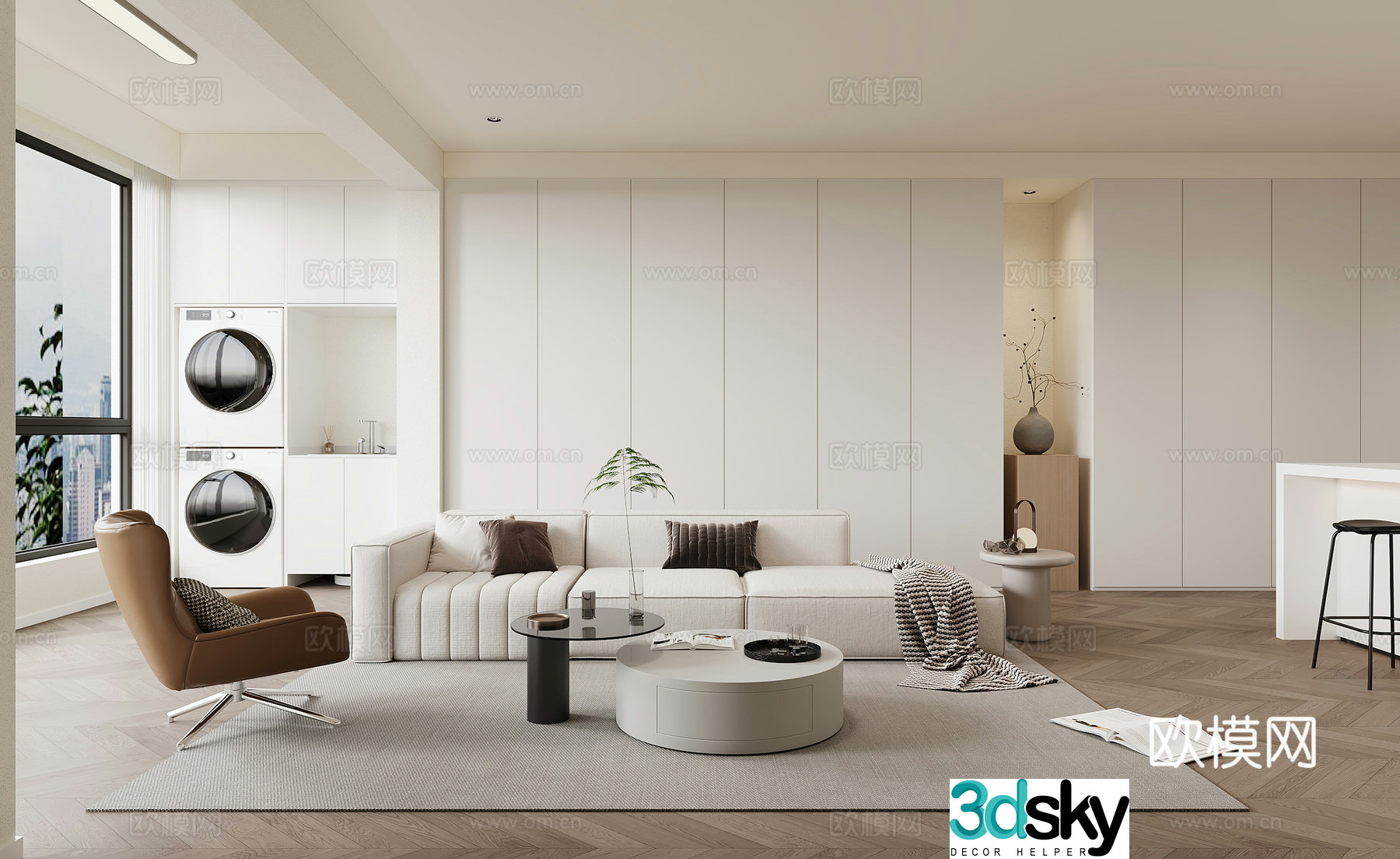Modern minimalist living restaurant 3d model