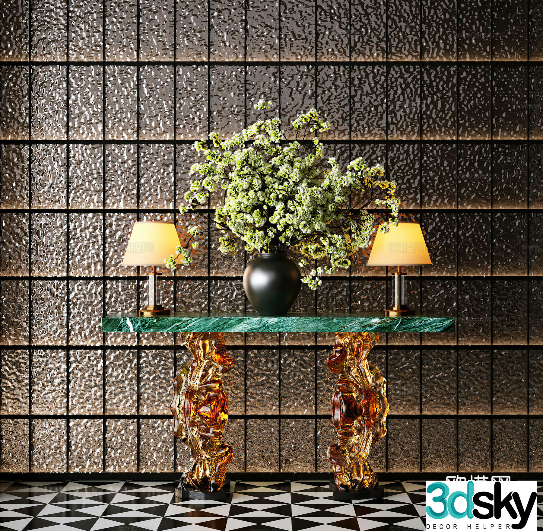 Modern end view cabinet flower art potted plant vase device hotel floral decoration 3D model