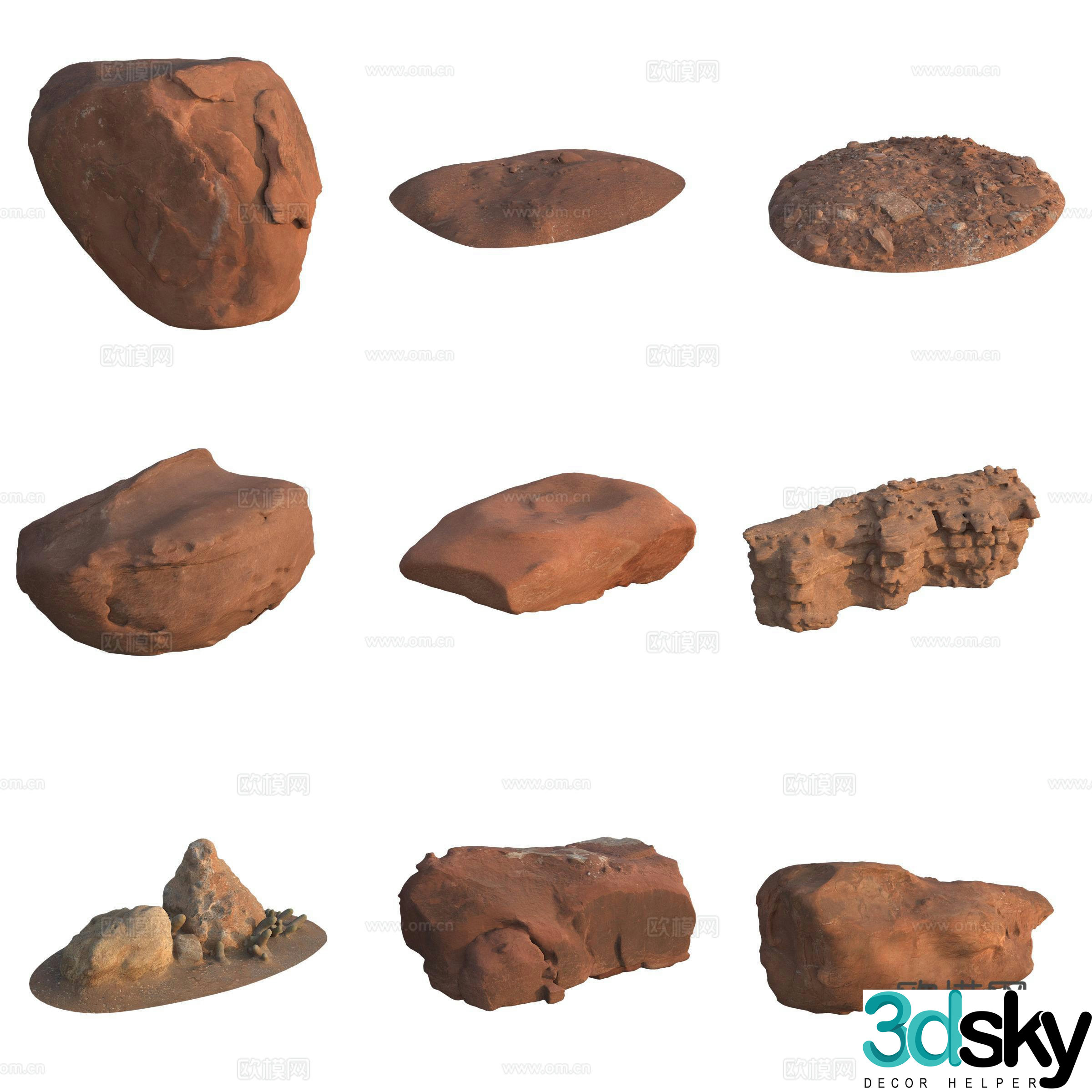 Sandstone large stone stone wall boulder 3D model