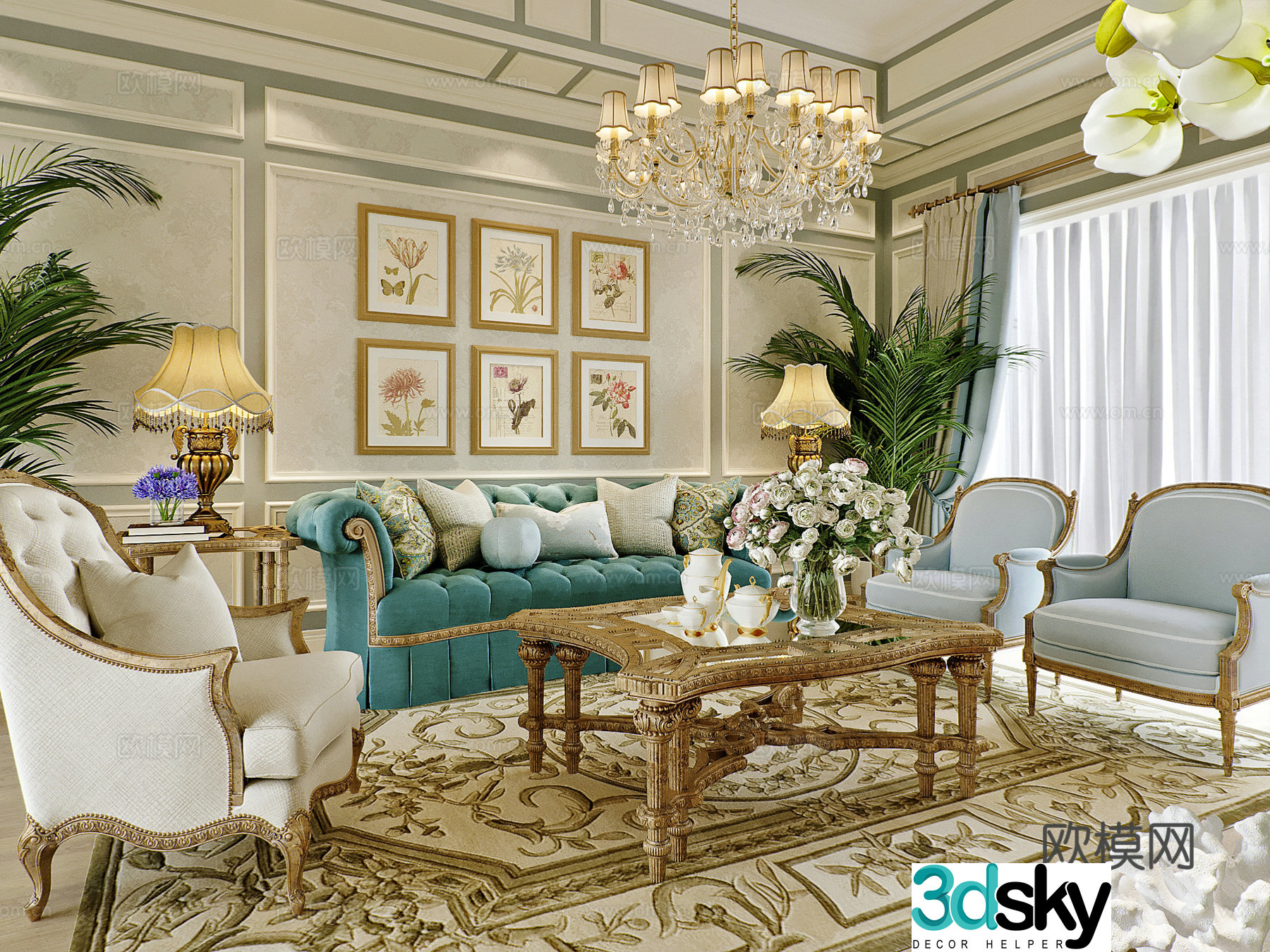 American living room combination 3D model
