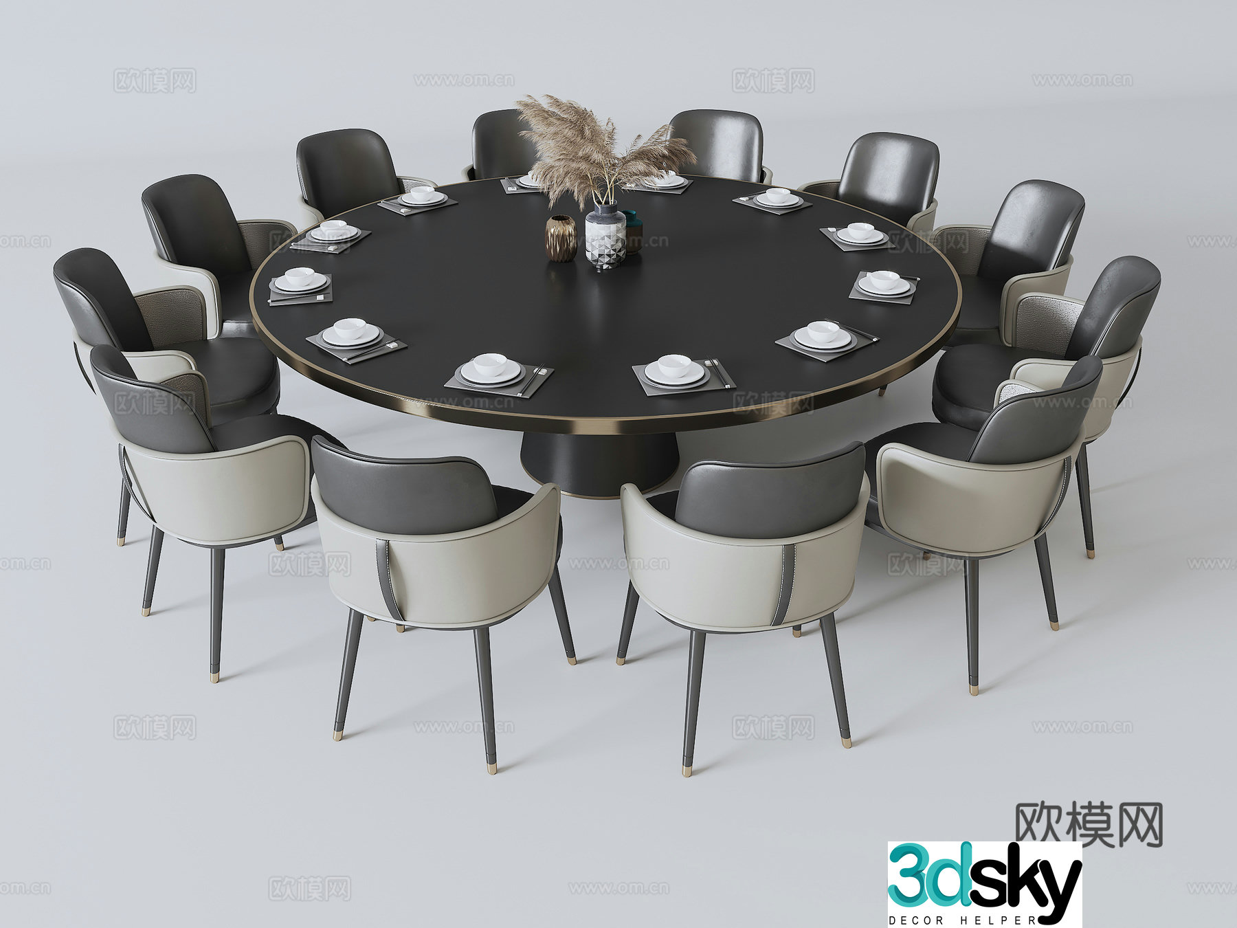 Modern black and white round dining table 3d model