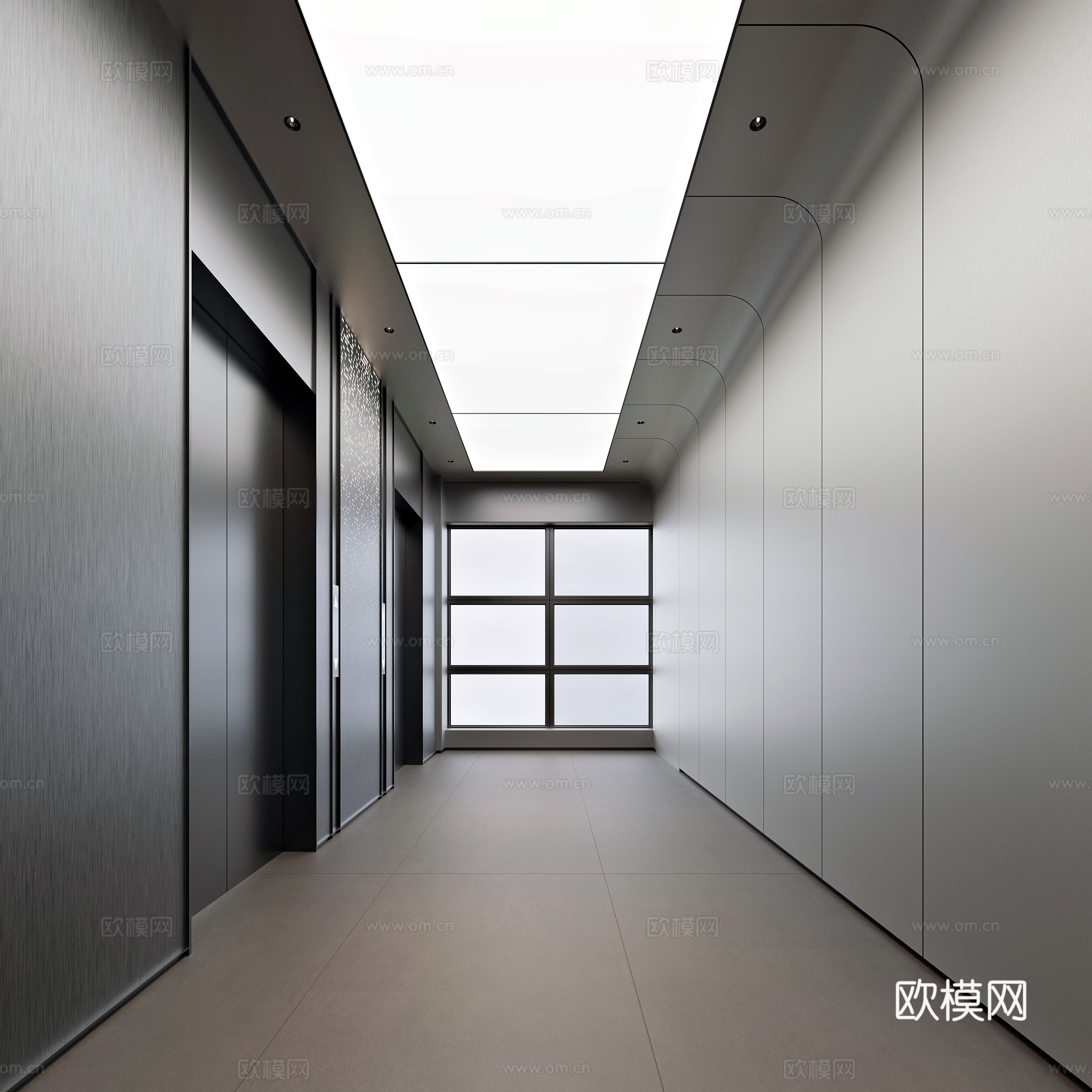 Modern style office building elevator hall 3d model