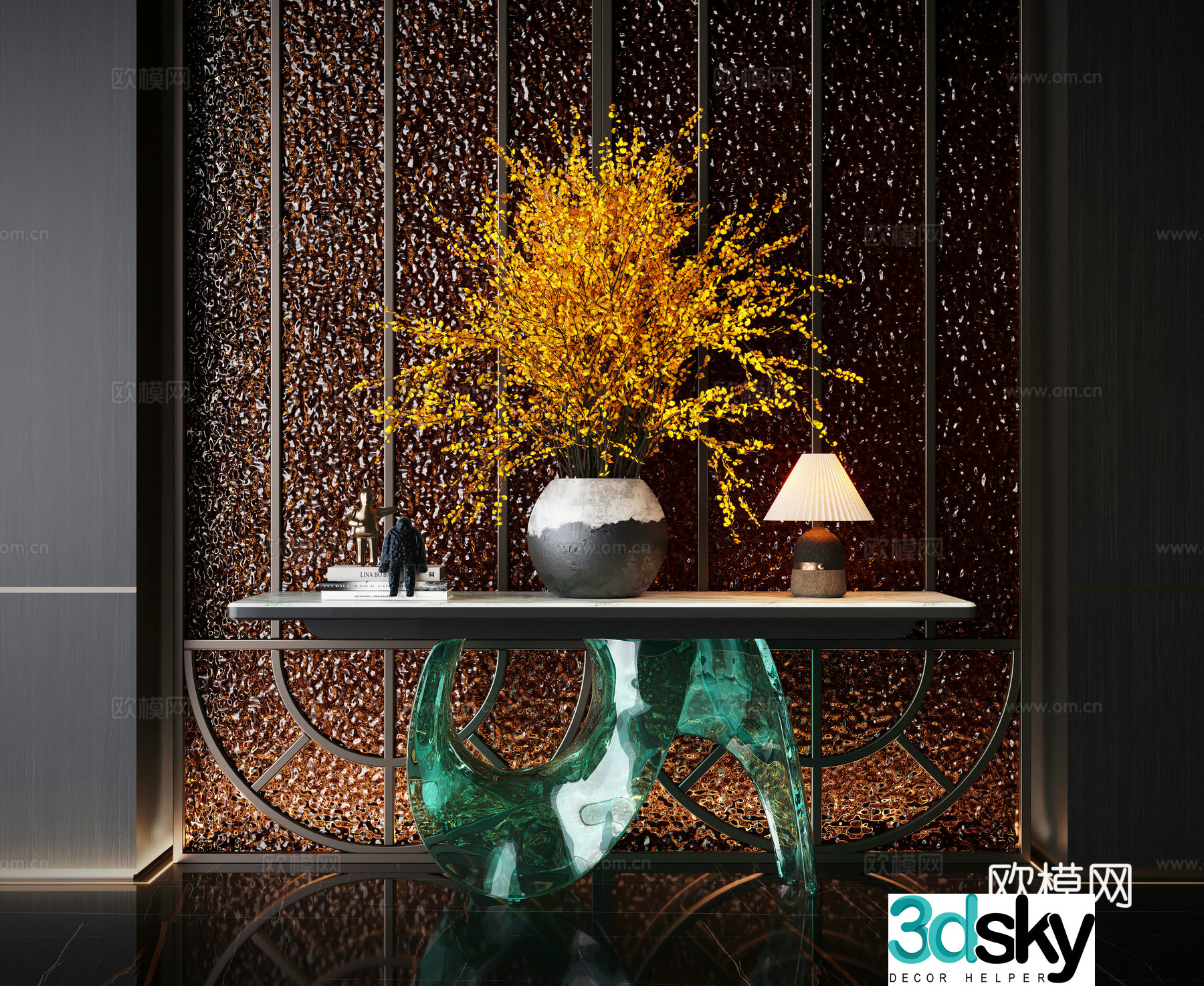 Modern end view cabinet flower art potted plant vase device hotel floral decoration 3D model