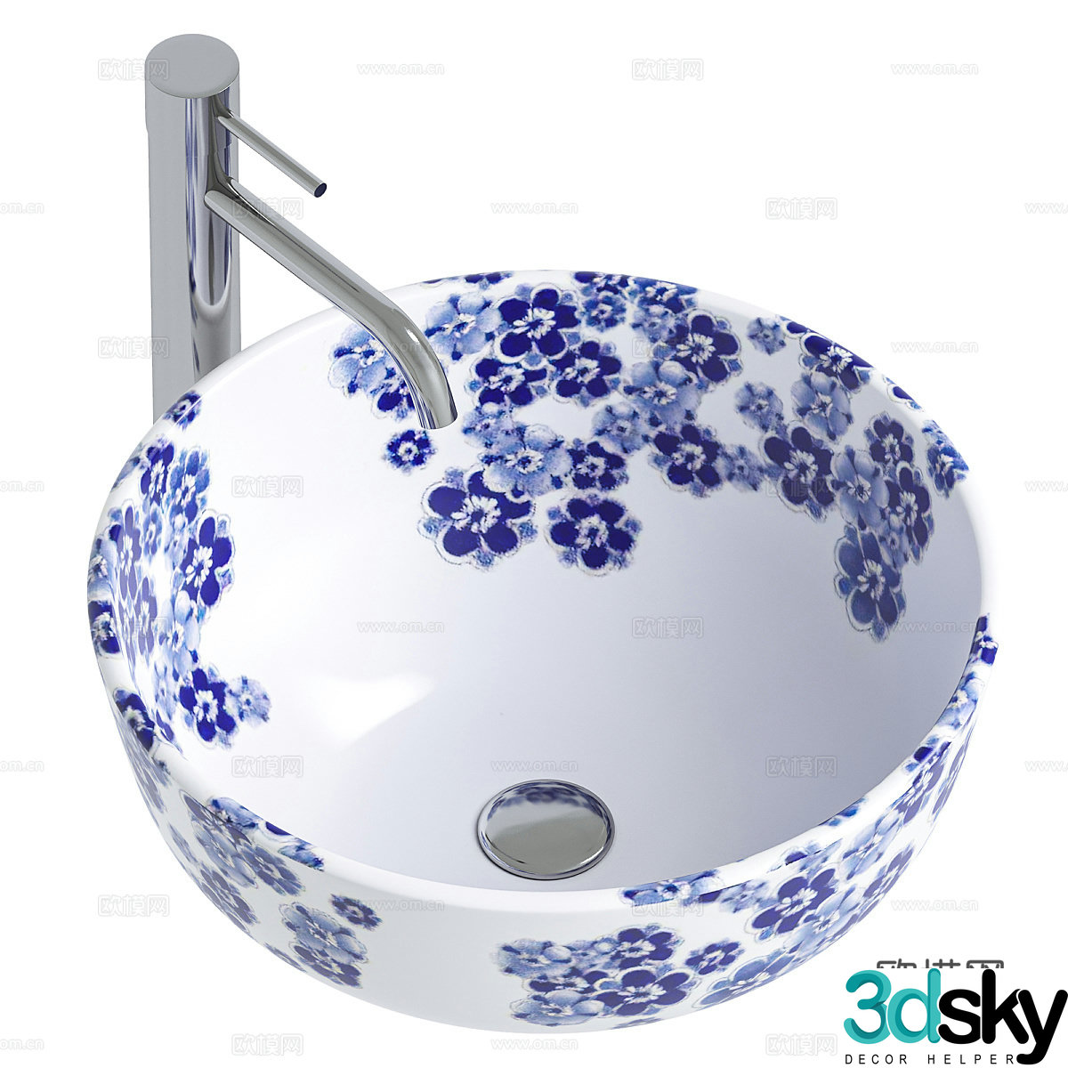 Blue and white porcelain washbasin Chinese style washbasin blue and white porcelain washbasin faucet outdoor sink wine 3D model