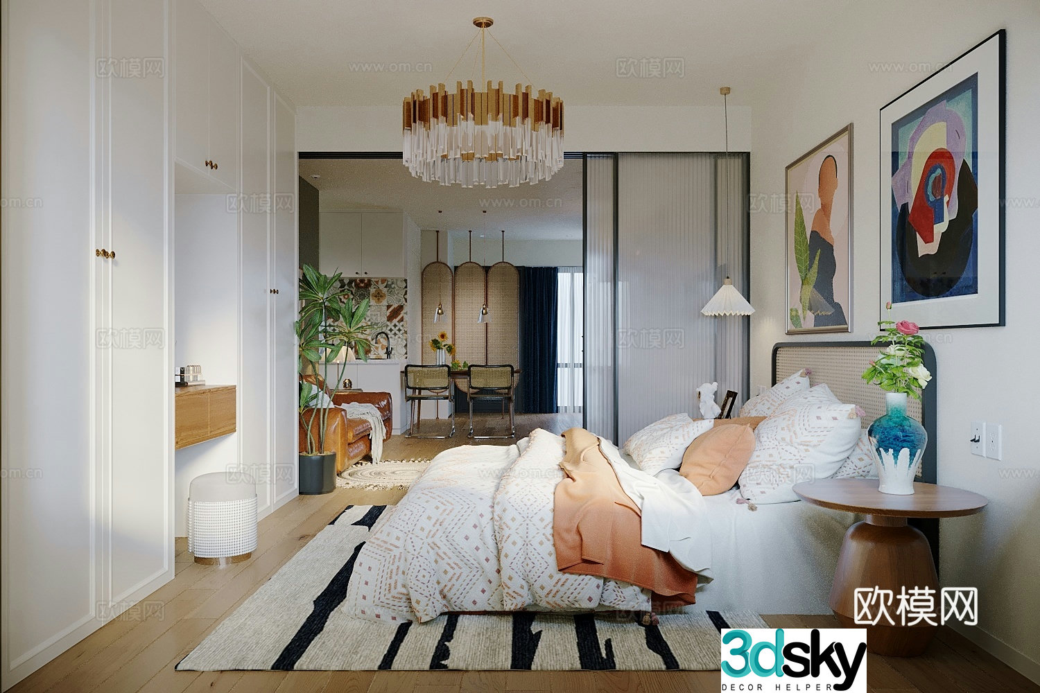 Bedroom Master bedroom Bed Light Wardrobe Carpet Sofa B&B Room 3D Model