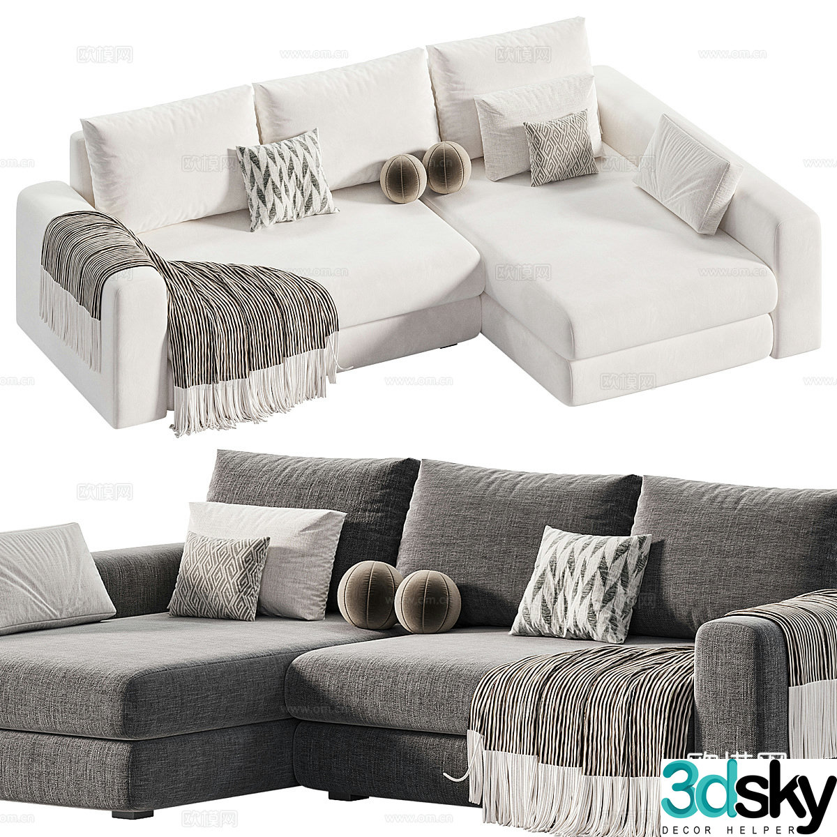 Modern Italian Malon Velvet Terra Corner Sofa 3D Model