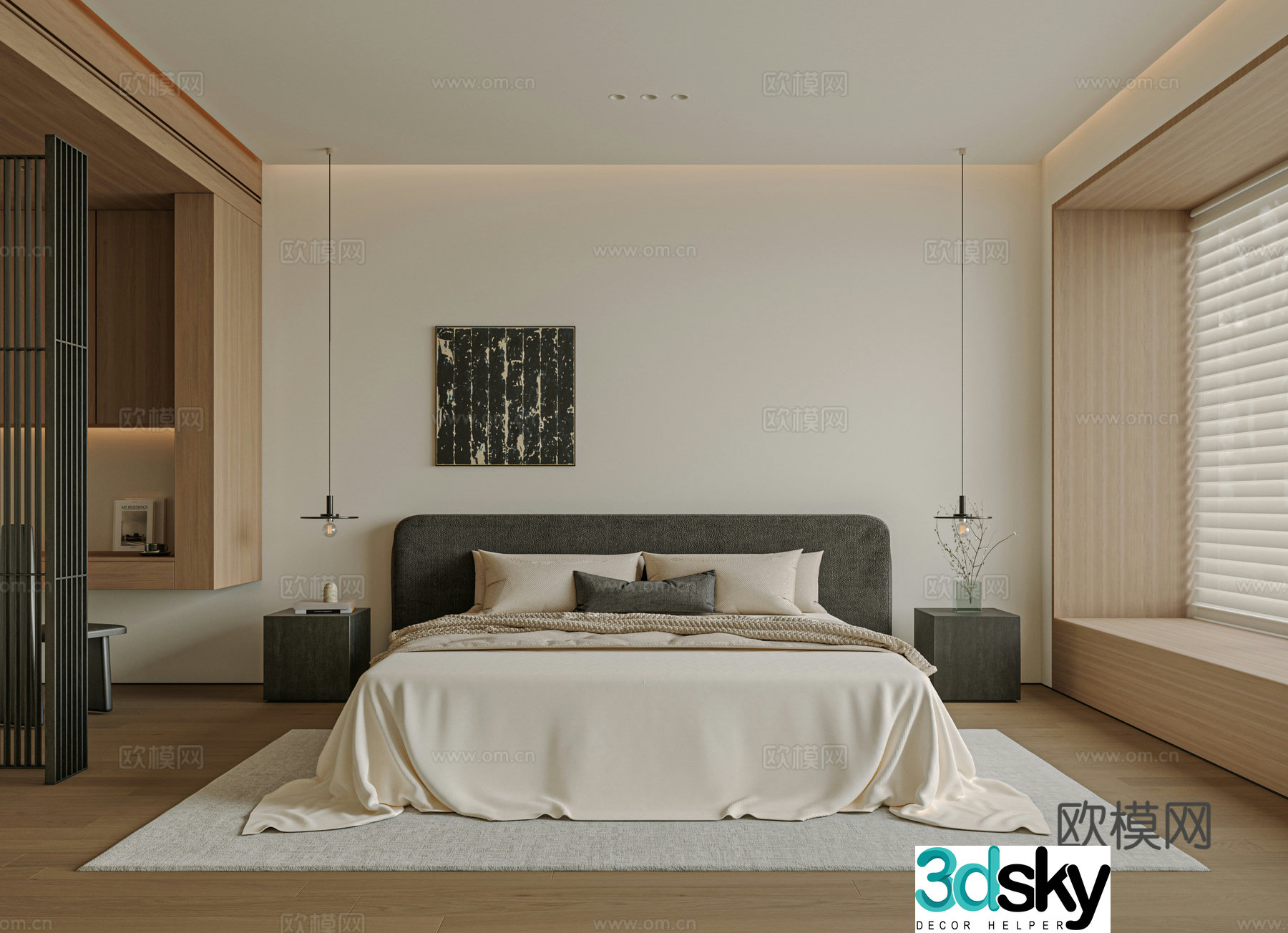 Modern bedroom bed nightstand jewelry 3d model