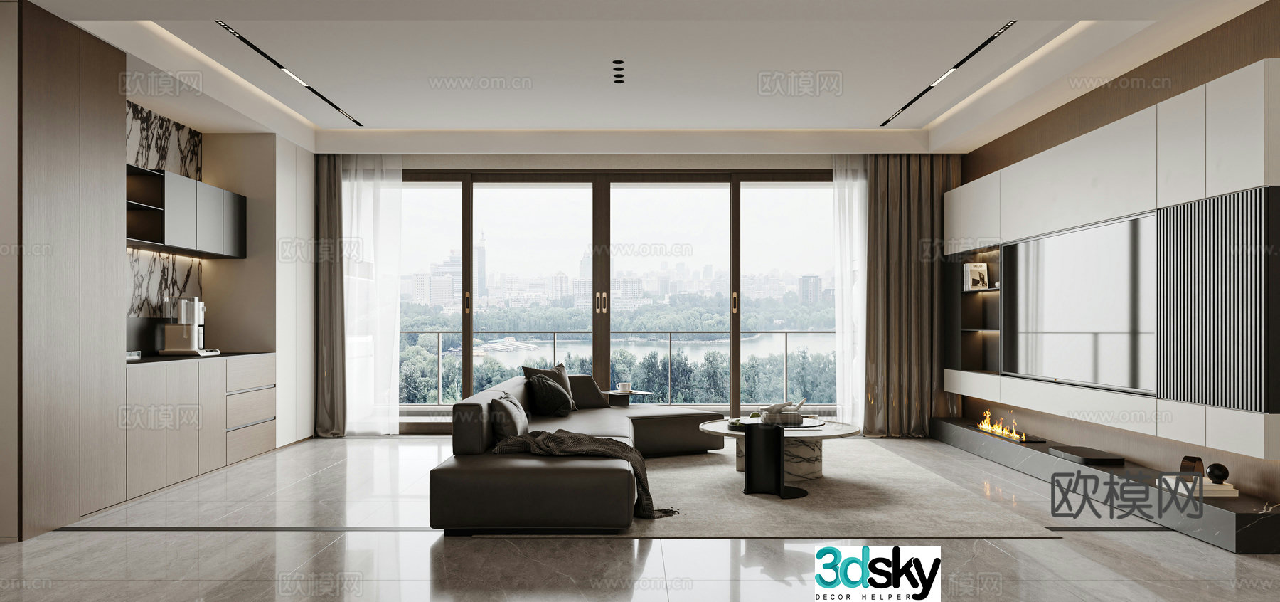Modern living room Combination sofa Wine cabinet Modern living room Light luxury Italian living room Living room 3D model