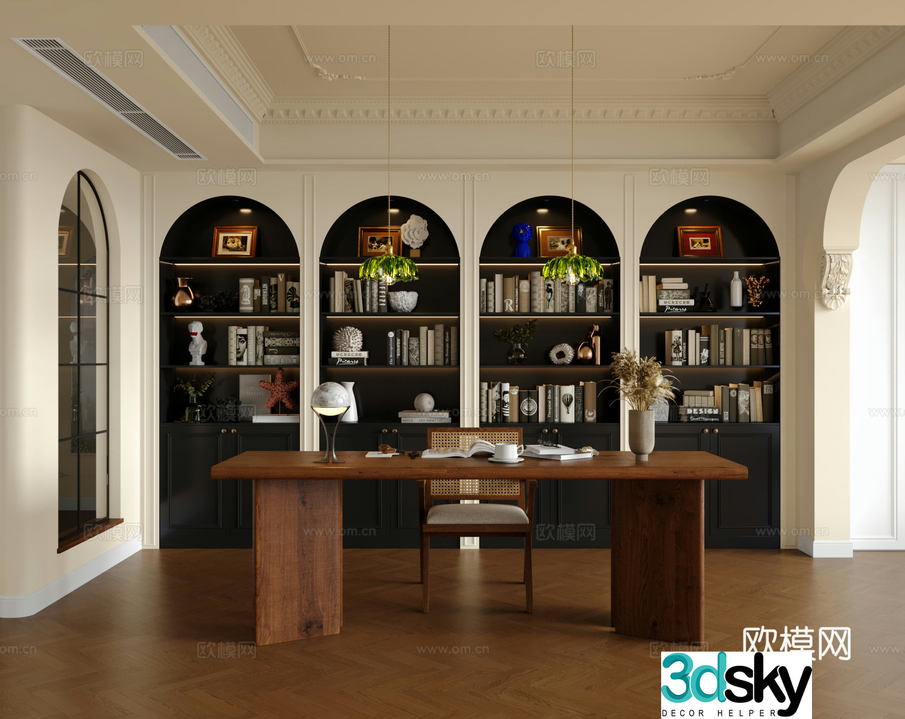 Medium style study French study French style bookcase French bookcase Medium style desk chair 3D model