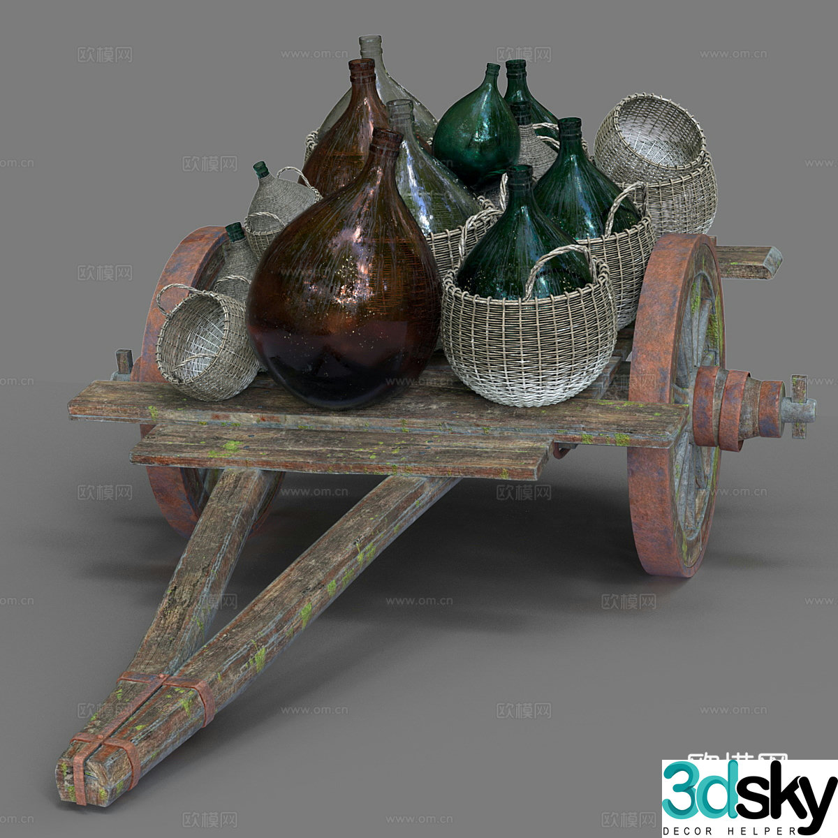 Wooden cart 3d model