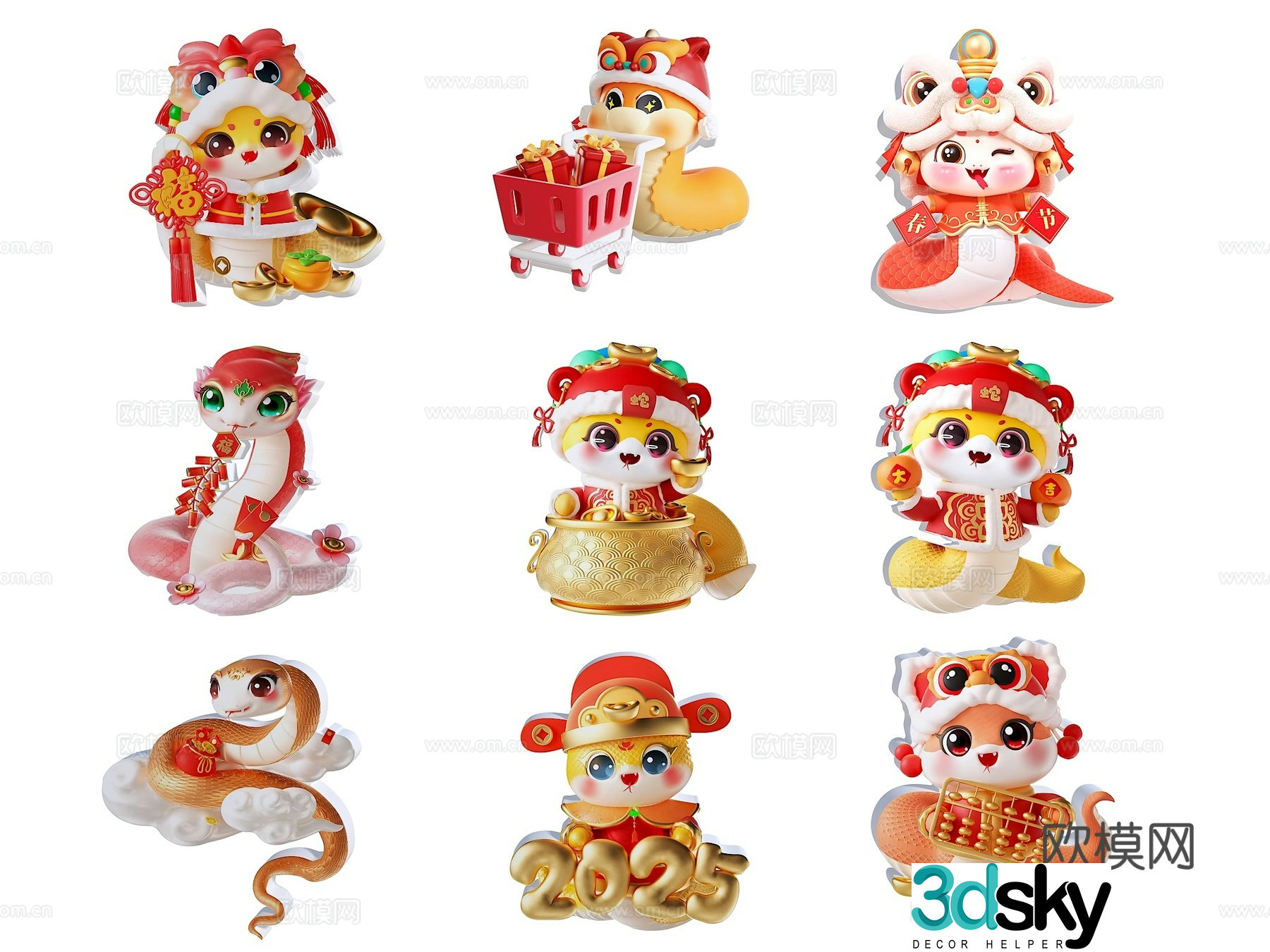 Sticker Snake Year Mascot Snake Baby Snake 2025 Year of Snake Elements Cartoon Snake New Year Snake 3D Model