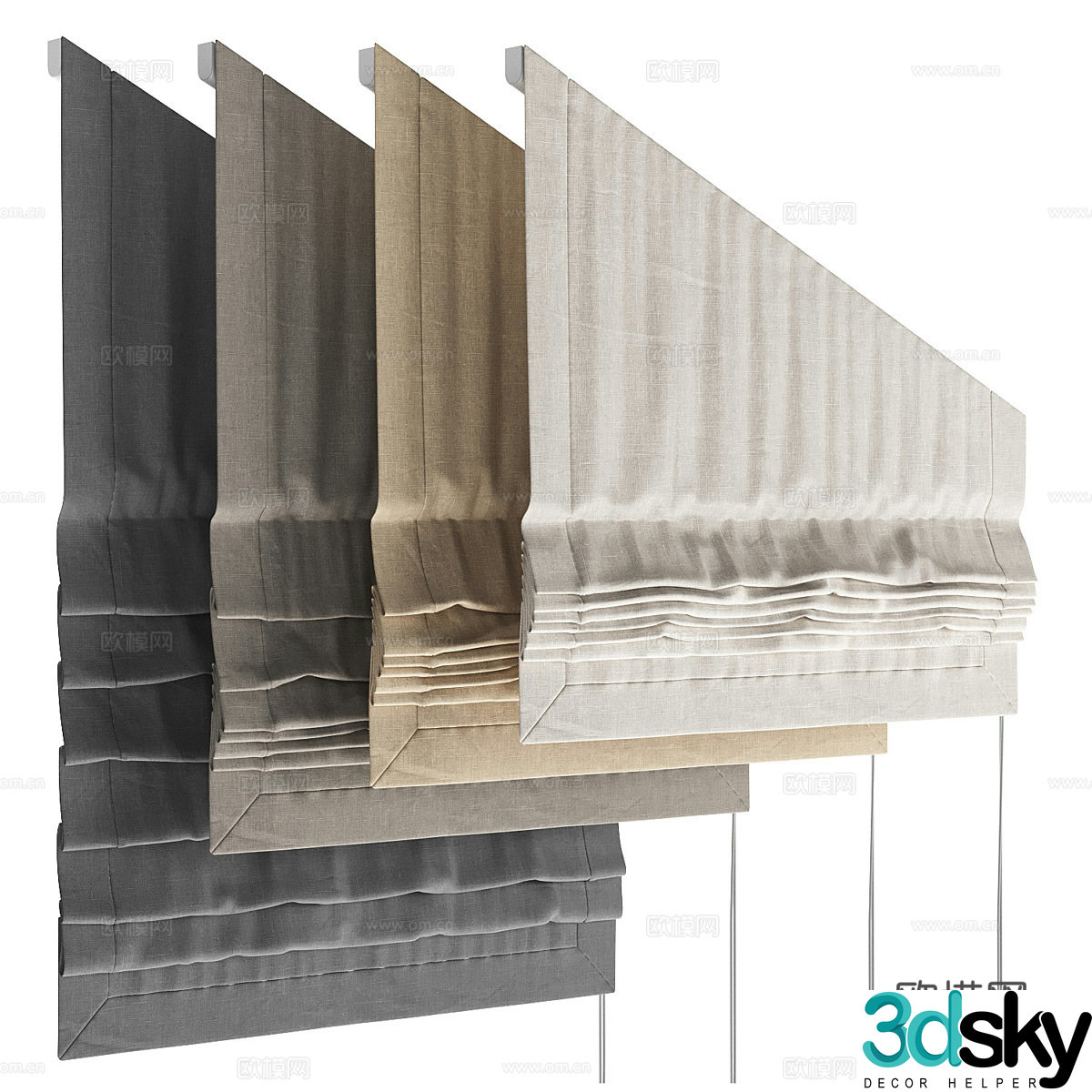 New Chinese style skylight roman curtain 3D model