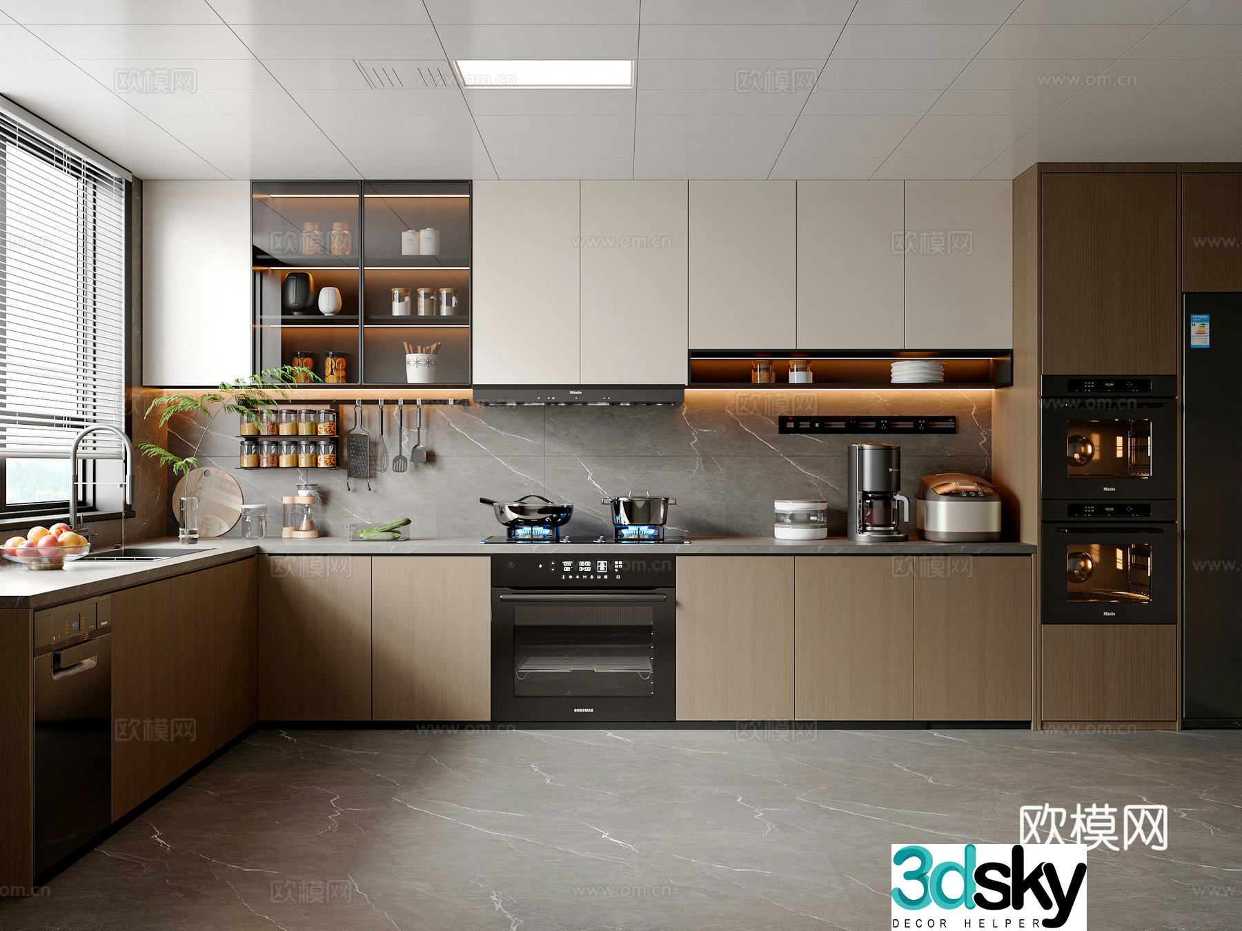 Modern Italian kitchen kitchen supplies kitchen utensils refrigerator kitchen appliances cabinet 3d model
