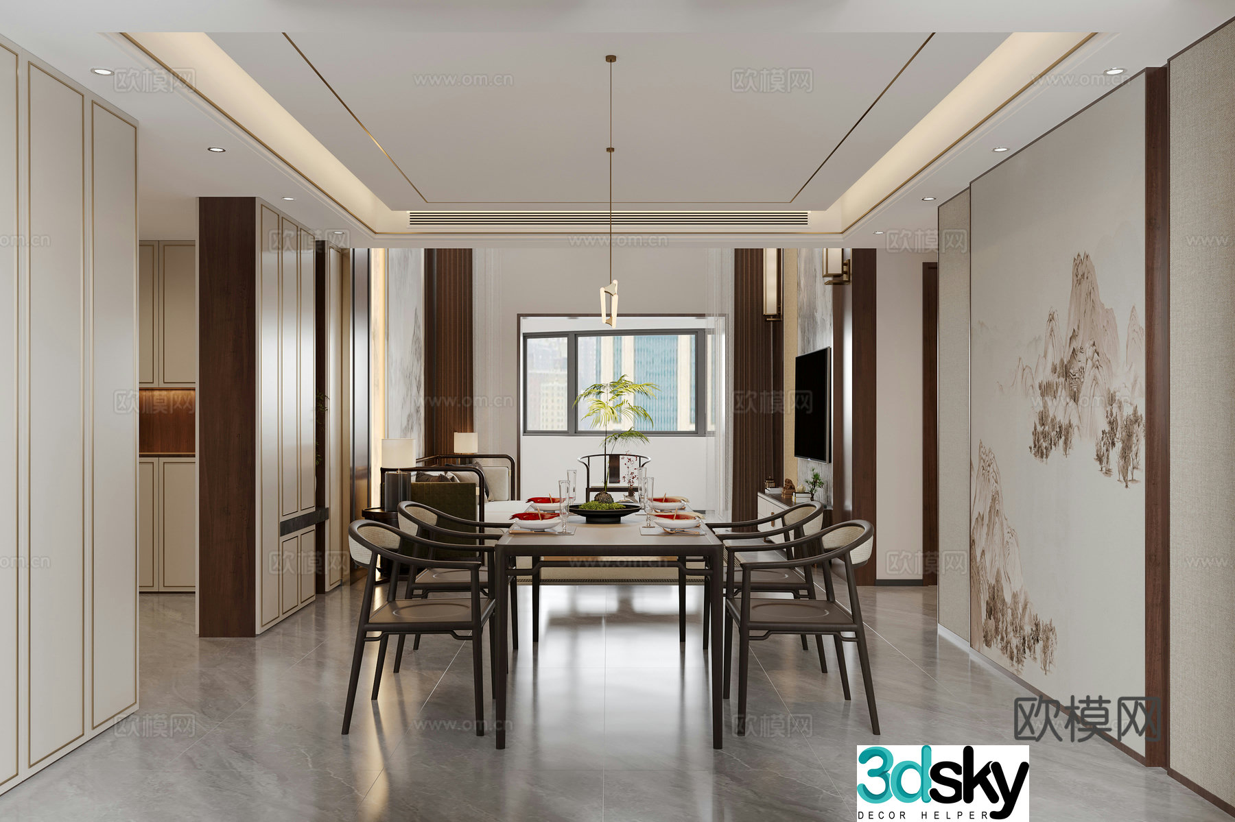 New Chinese restaurant Dining table Chandelier Middle style restaurant Song style restaurant New Chinese living restaurant 3D model
