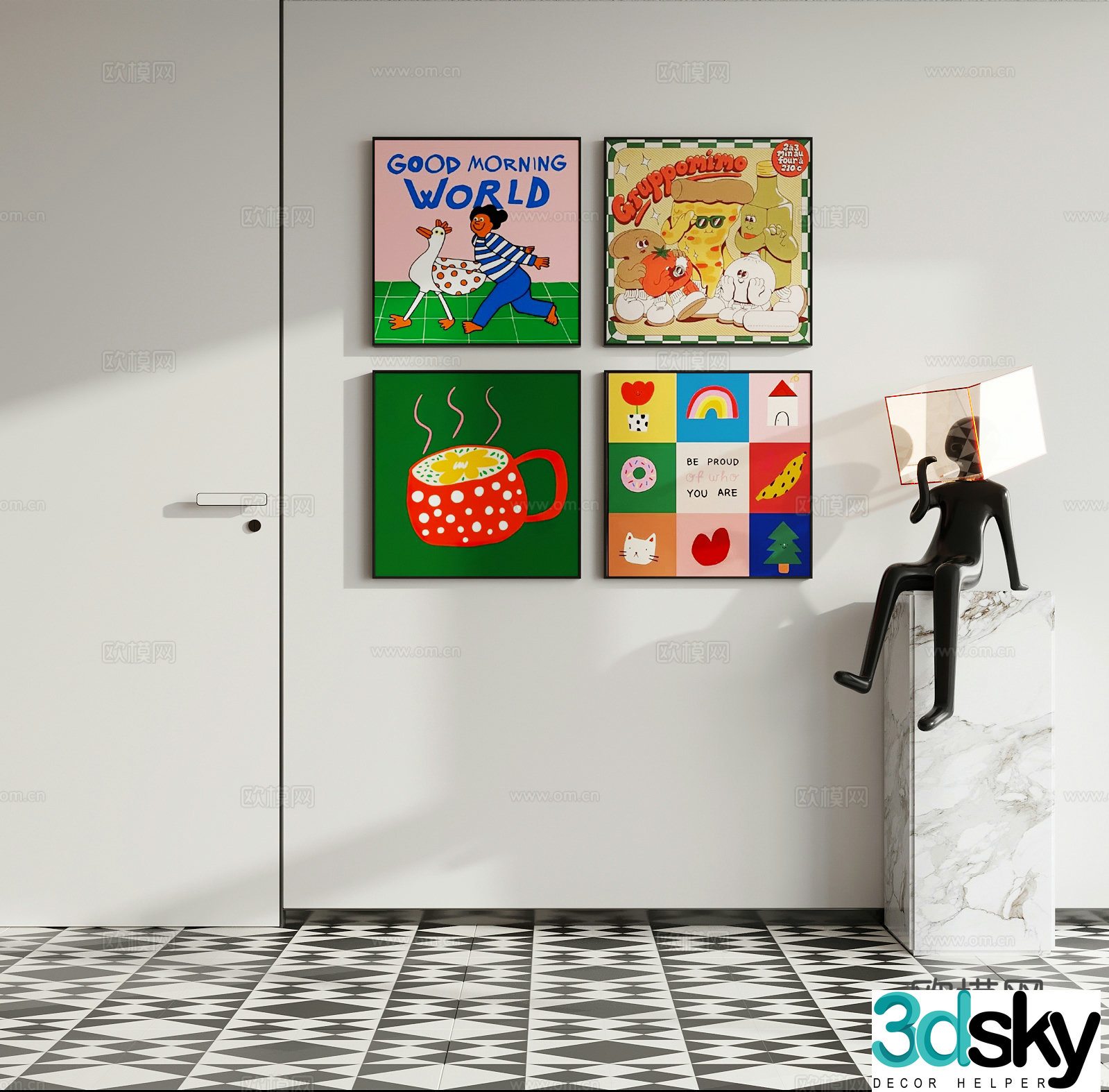 Modern abstract art deco painting 3d model