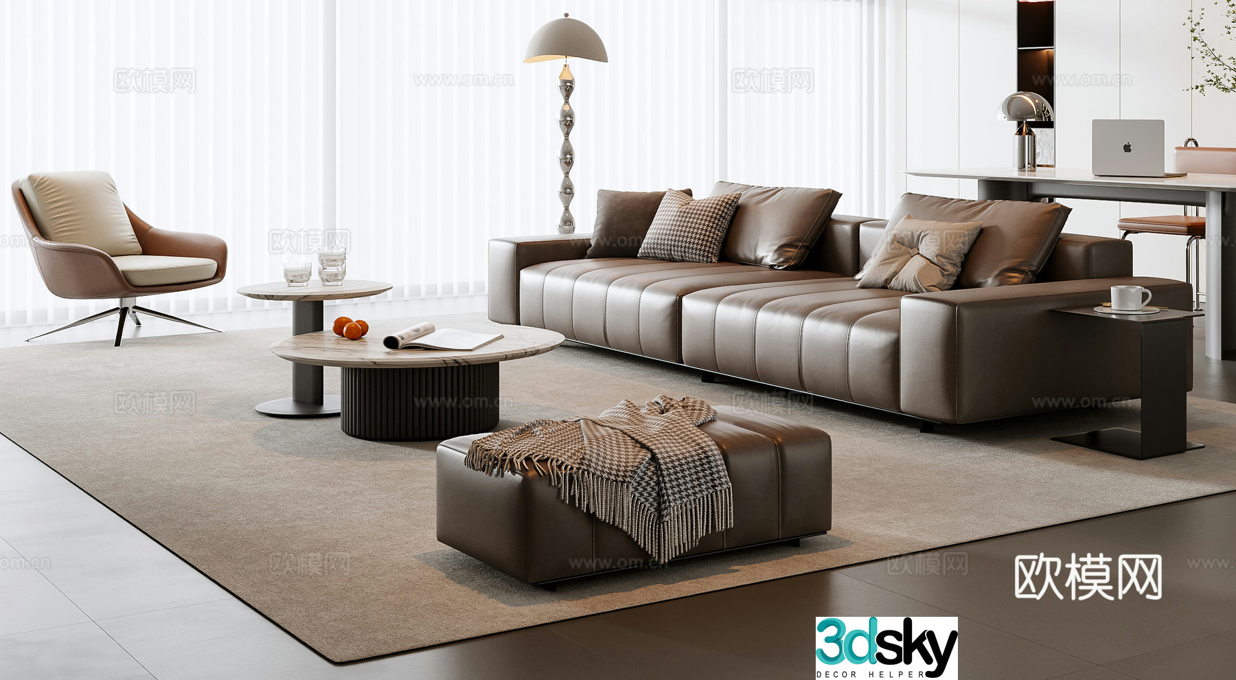 Italian sofa coffee table combination 3D model