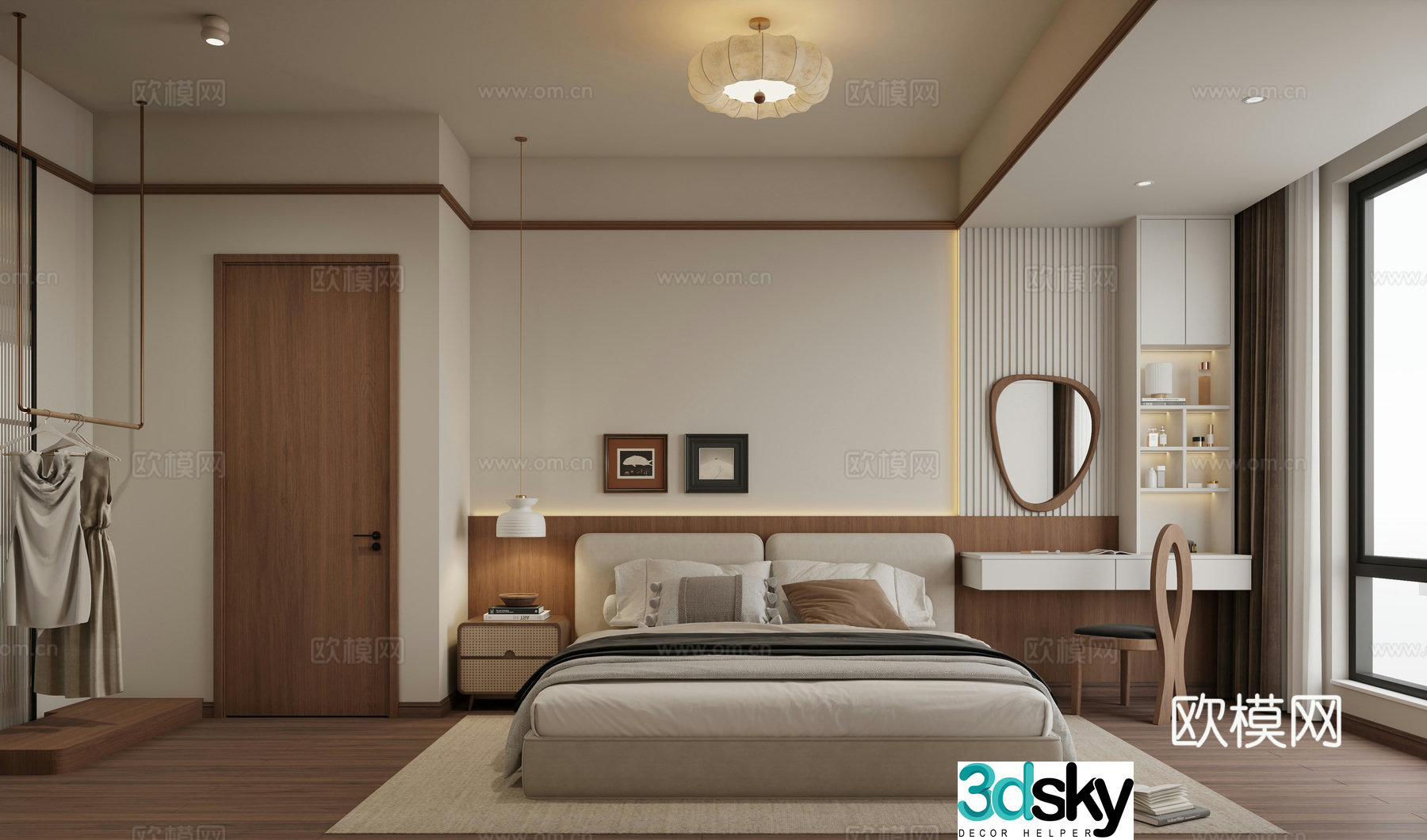 Medium simple matching 3D model of master bedroom