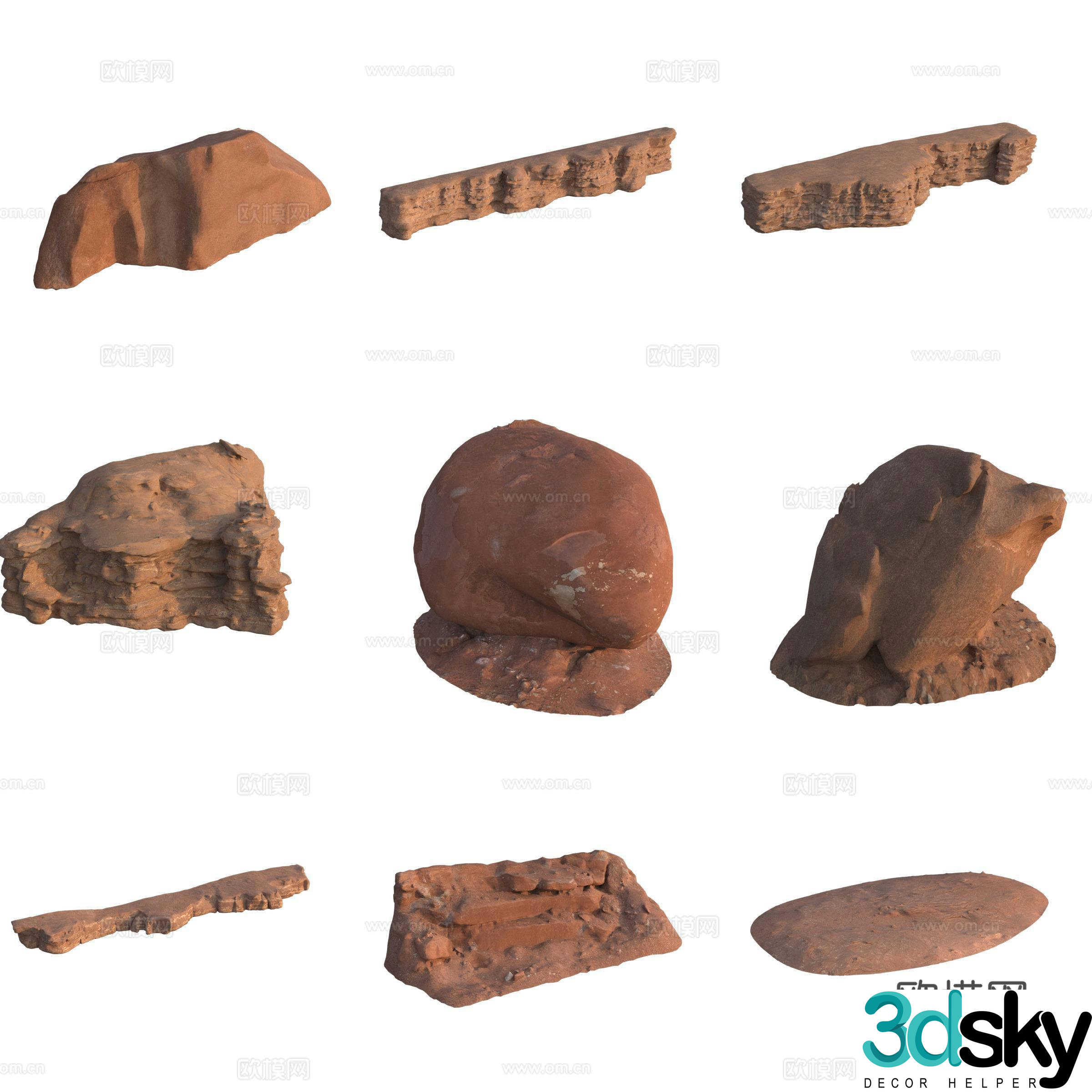 Sandstone large stone stone wall boulder 3D model