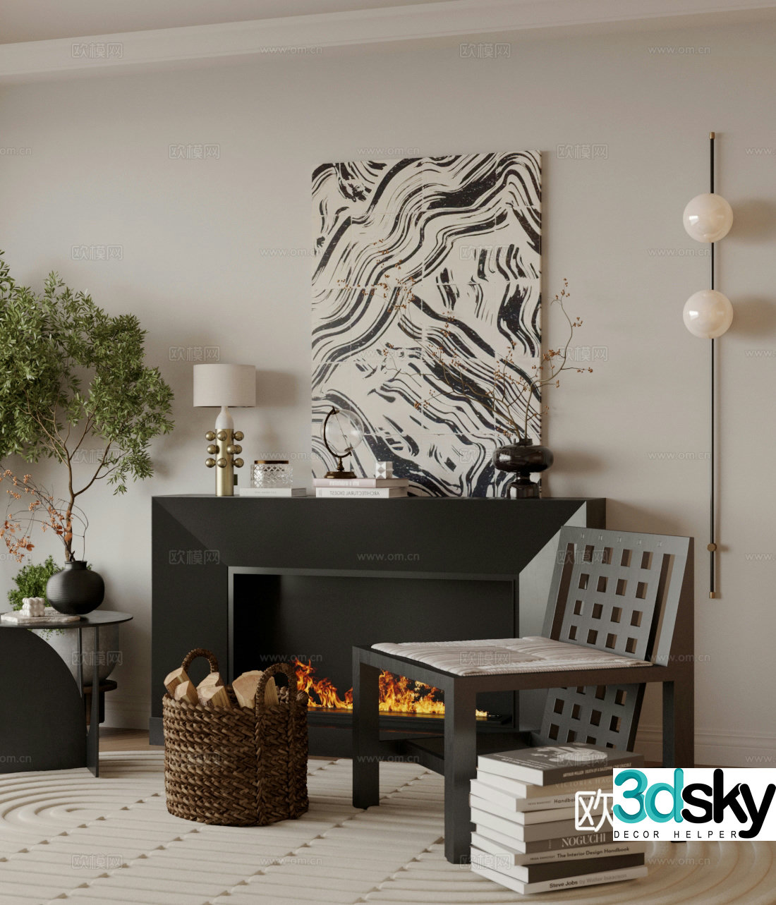 Middle-aged leisure chair fireplace desk lamp 3d model