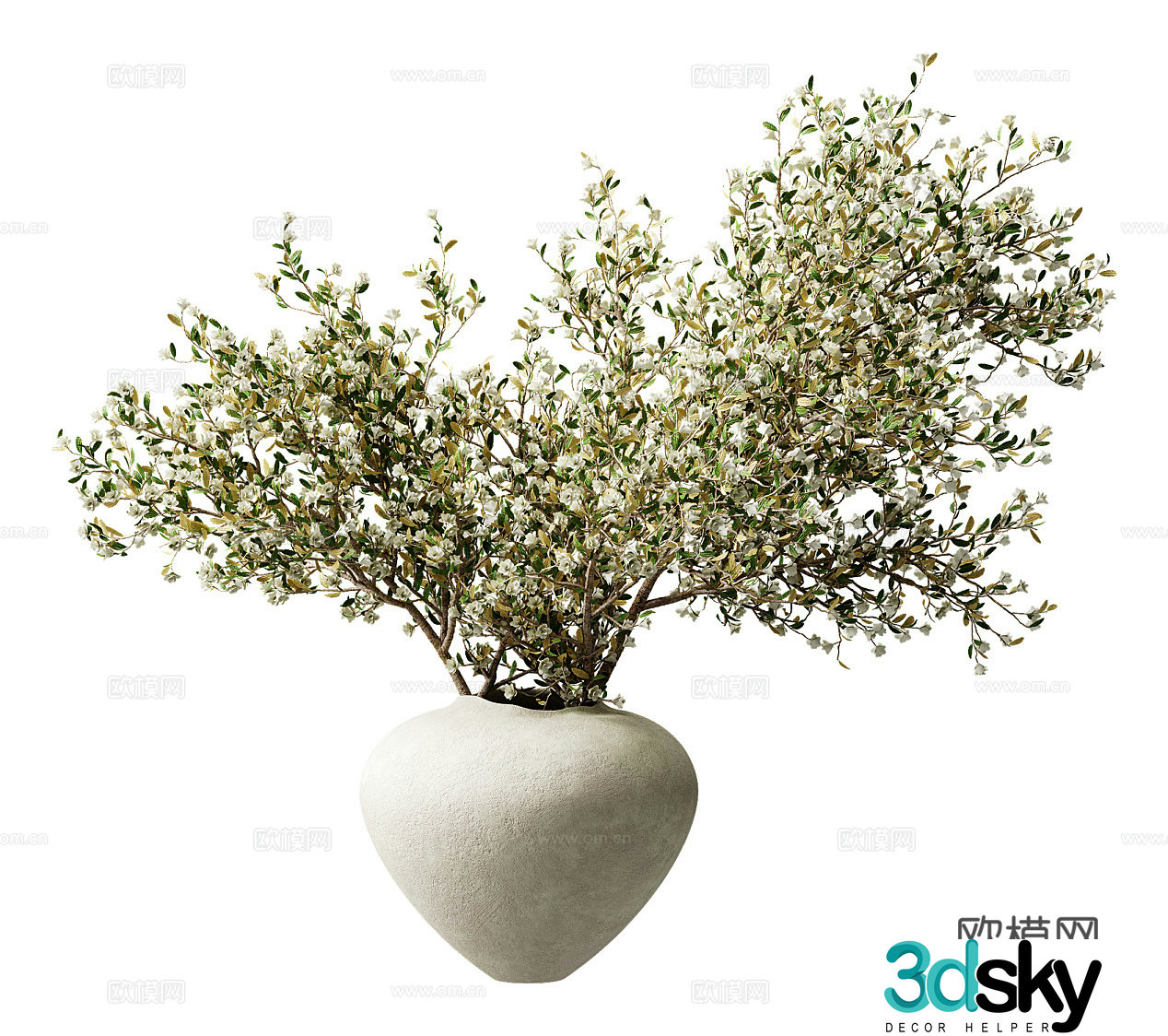 Green plant ornaments dried flowers stone vase ceramic vase indoor green plants outdoor green plants decorative 3D model