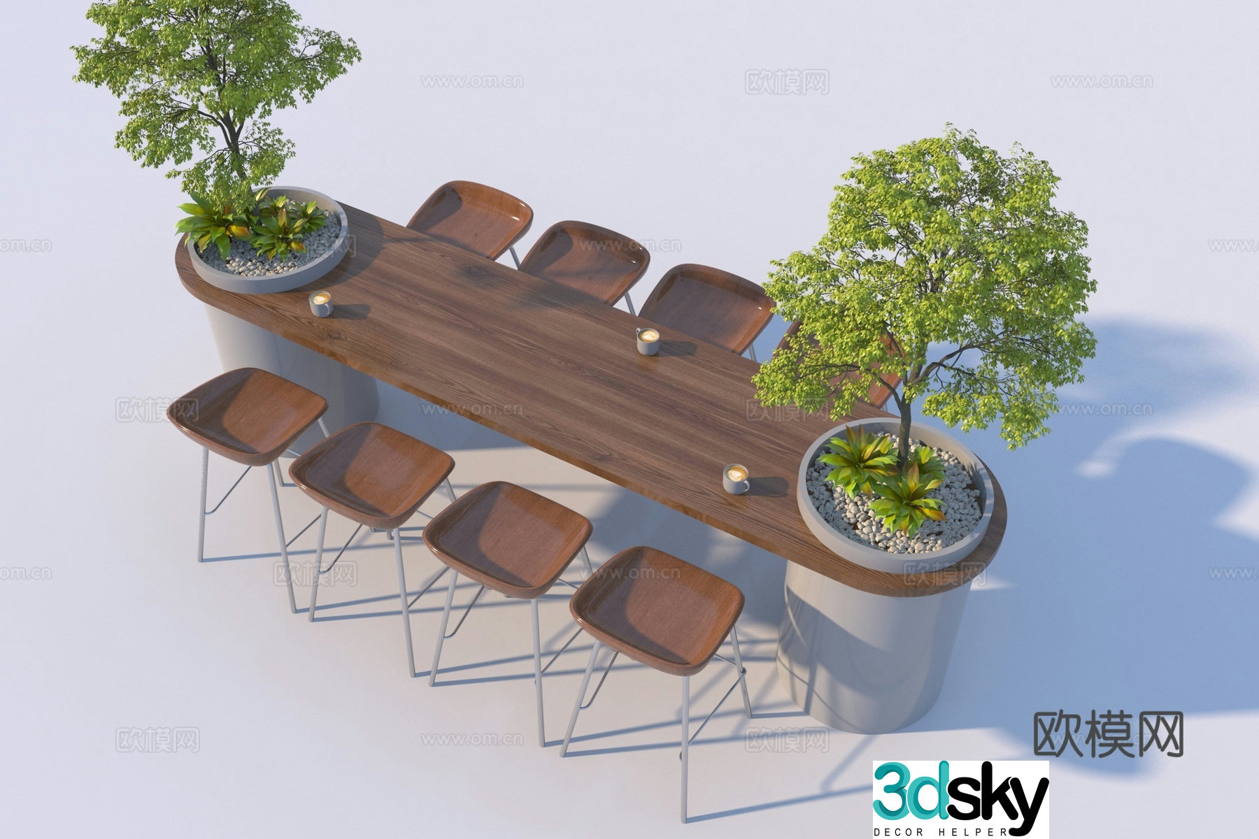 Modern outdoor coffee milk tea bar table and chair 3d model