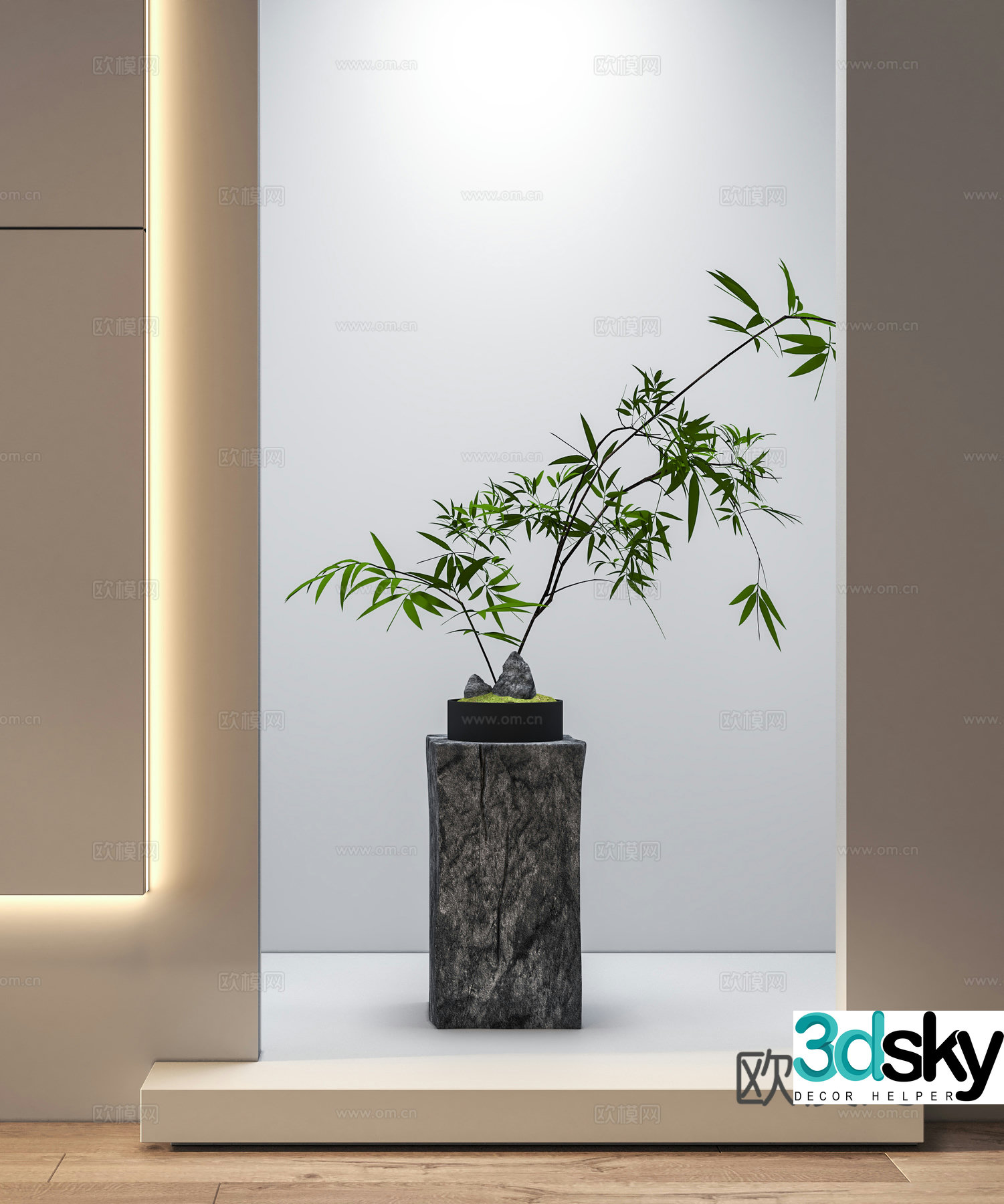 Modern landscape sculpture Interior landscape stone pier Song style aesthetic decoration Green plant ornaments 3D model