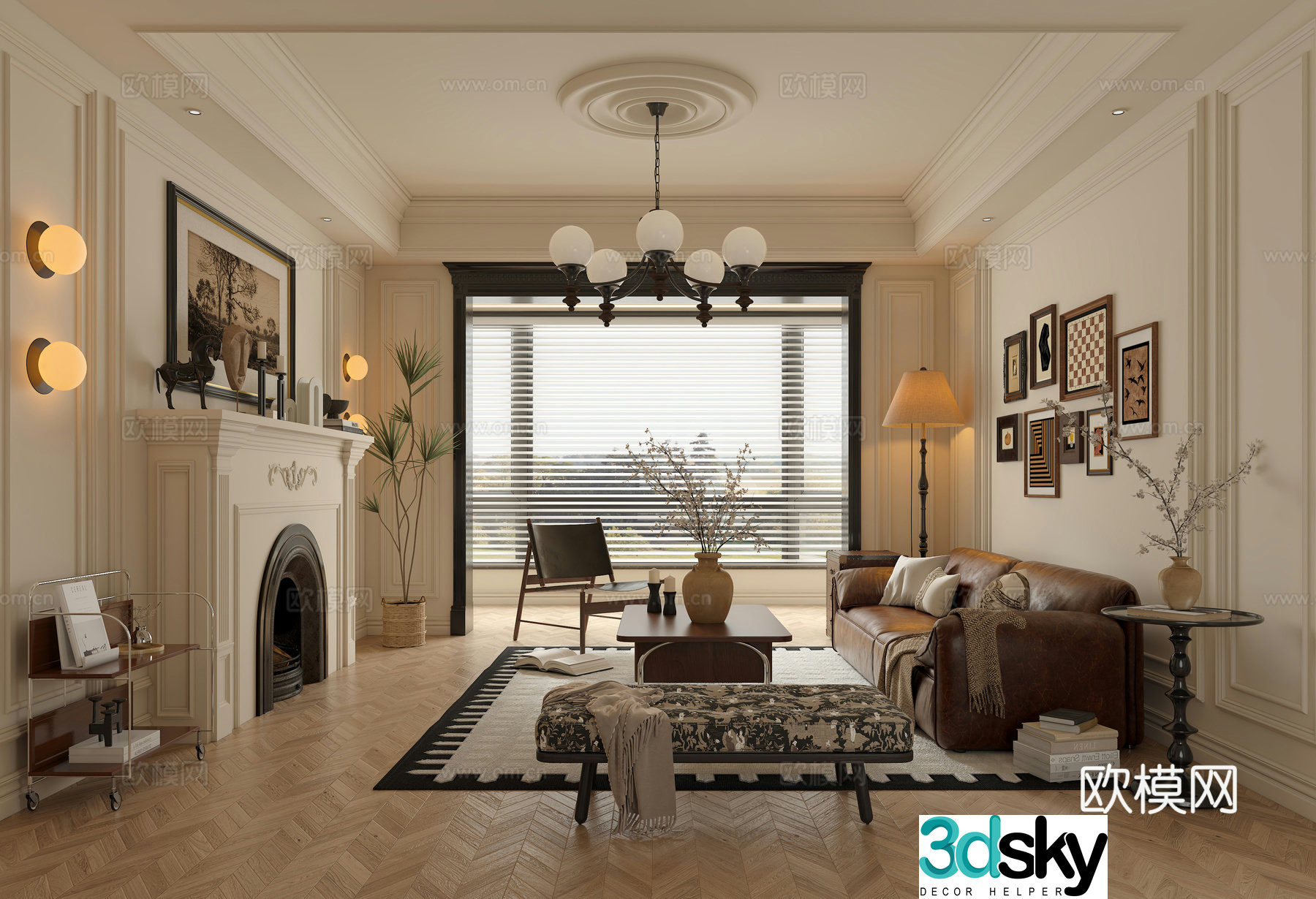 French medieval retro style living room 3d model