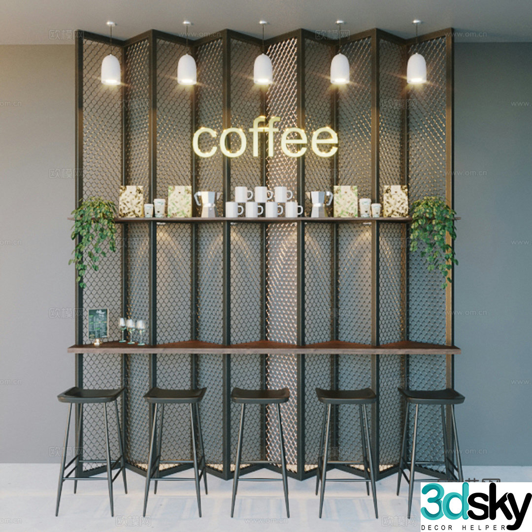 3D model of cafe table and stool
