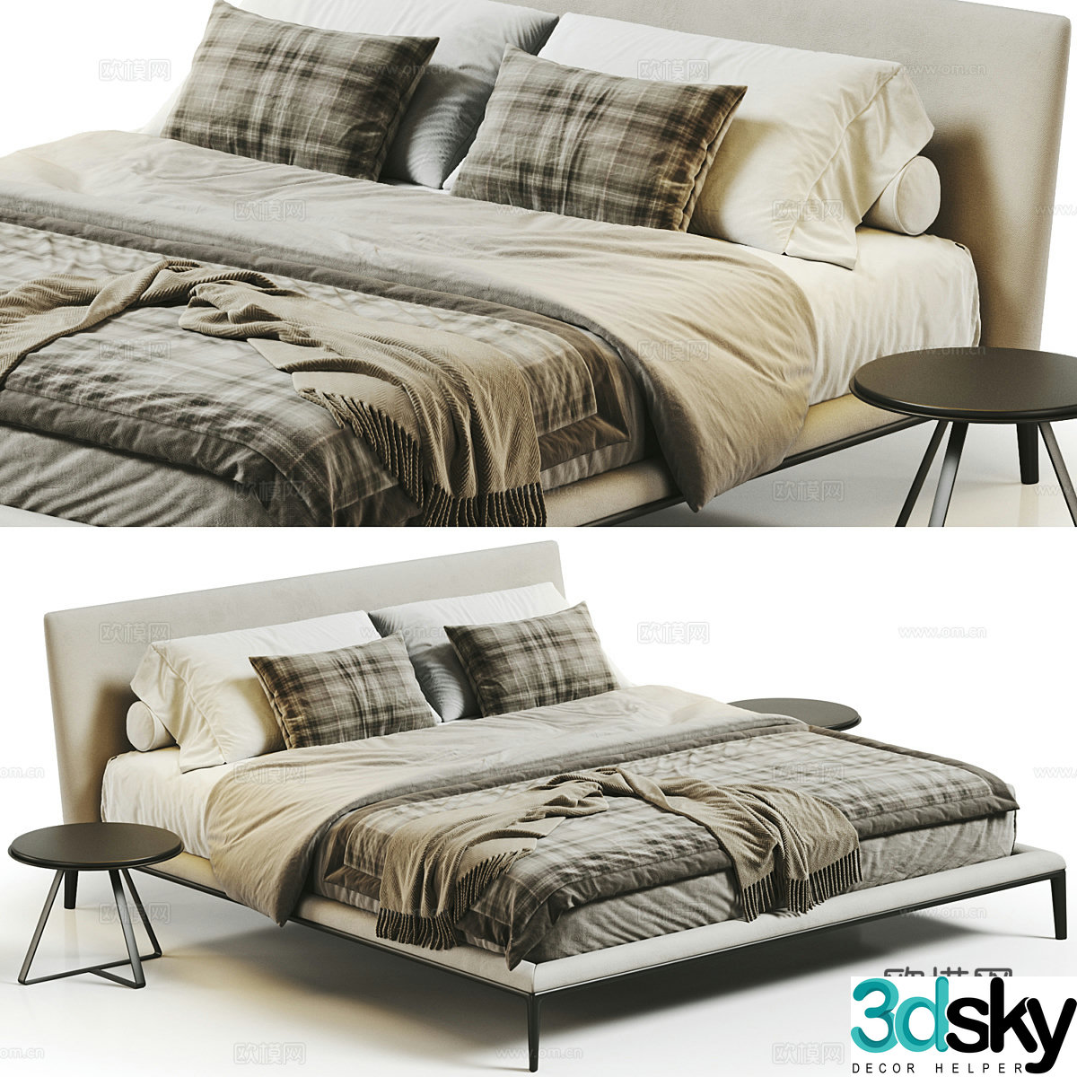 Modern Italian B&B Italia Atoll Fabric Double Bed 3D Model
