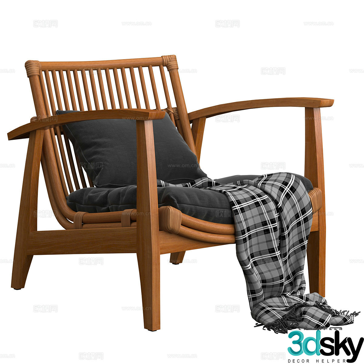 New Chinese-style solid wood leisure chair 3D model