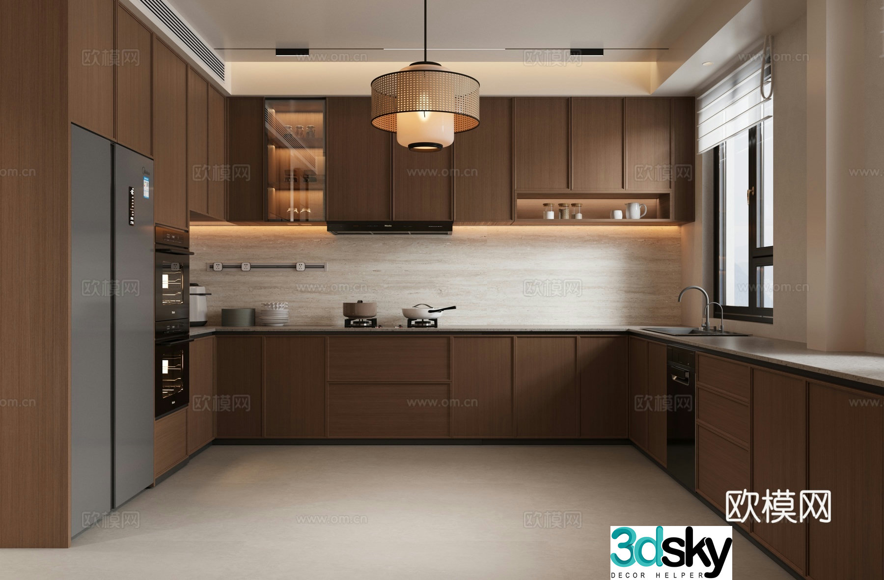 Middle style enclosed kitchen 3d model