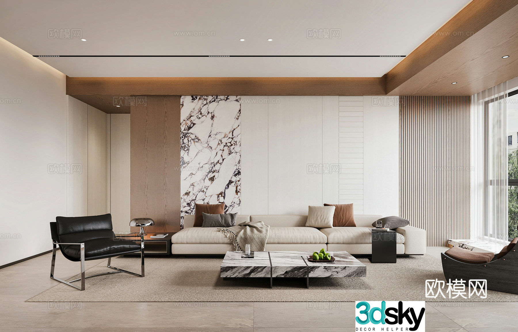 Modern living room combination sofa leisure chair light luxury modern living and dining room side table corner table 3D model