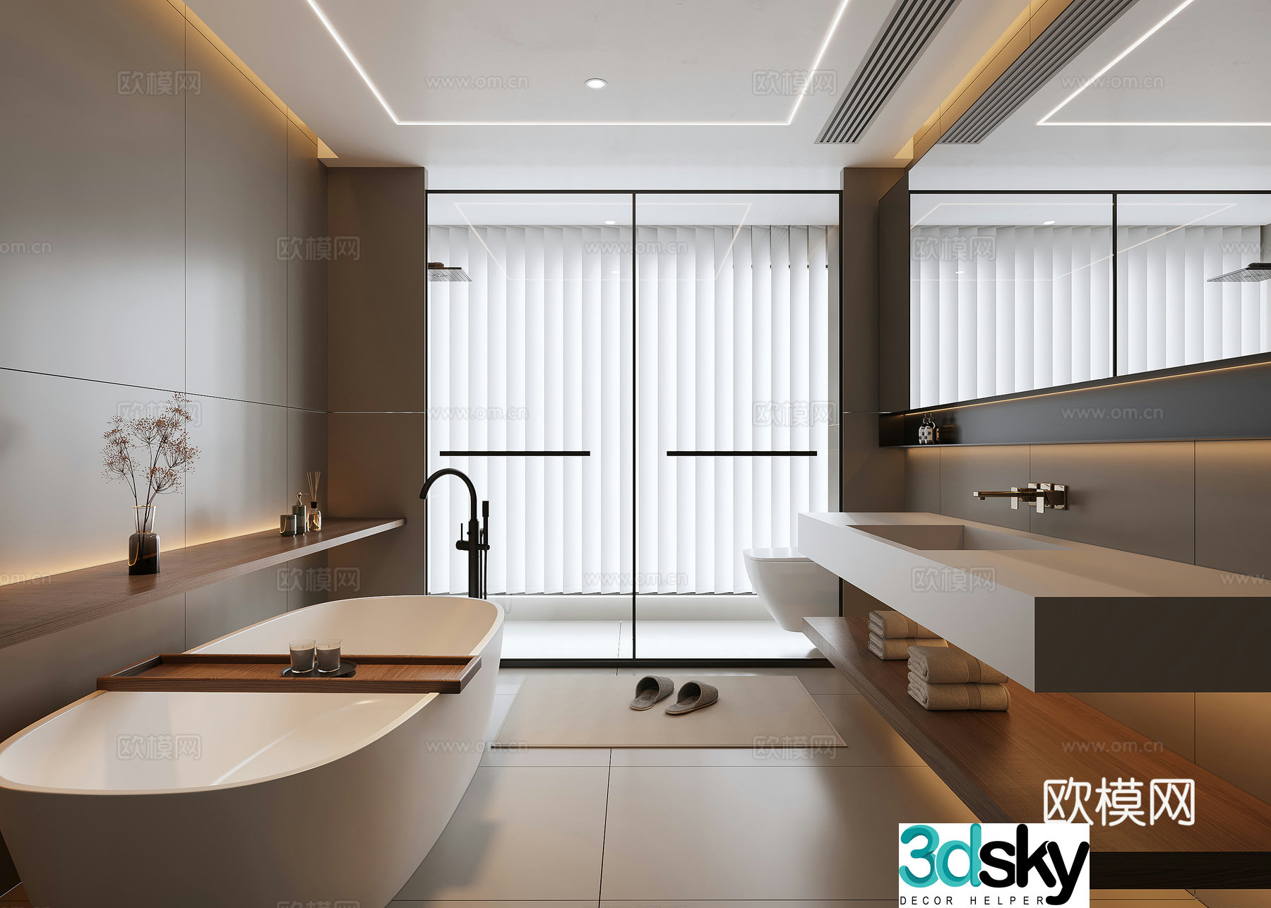 Modern bathroom bathroom mirror bathroom cabinet bathtub decoration 3d model