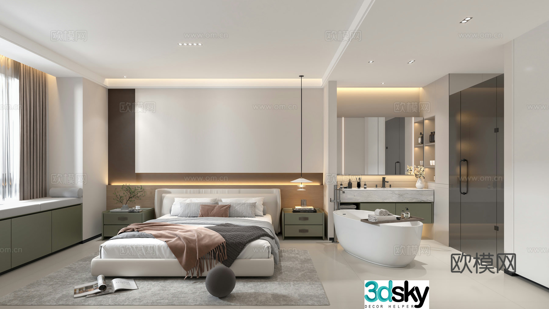 Hotel Room Minimalist 3D Model without Master Lights