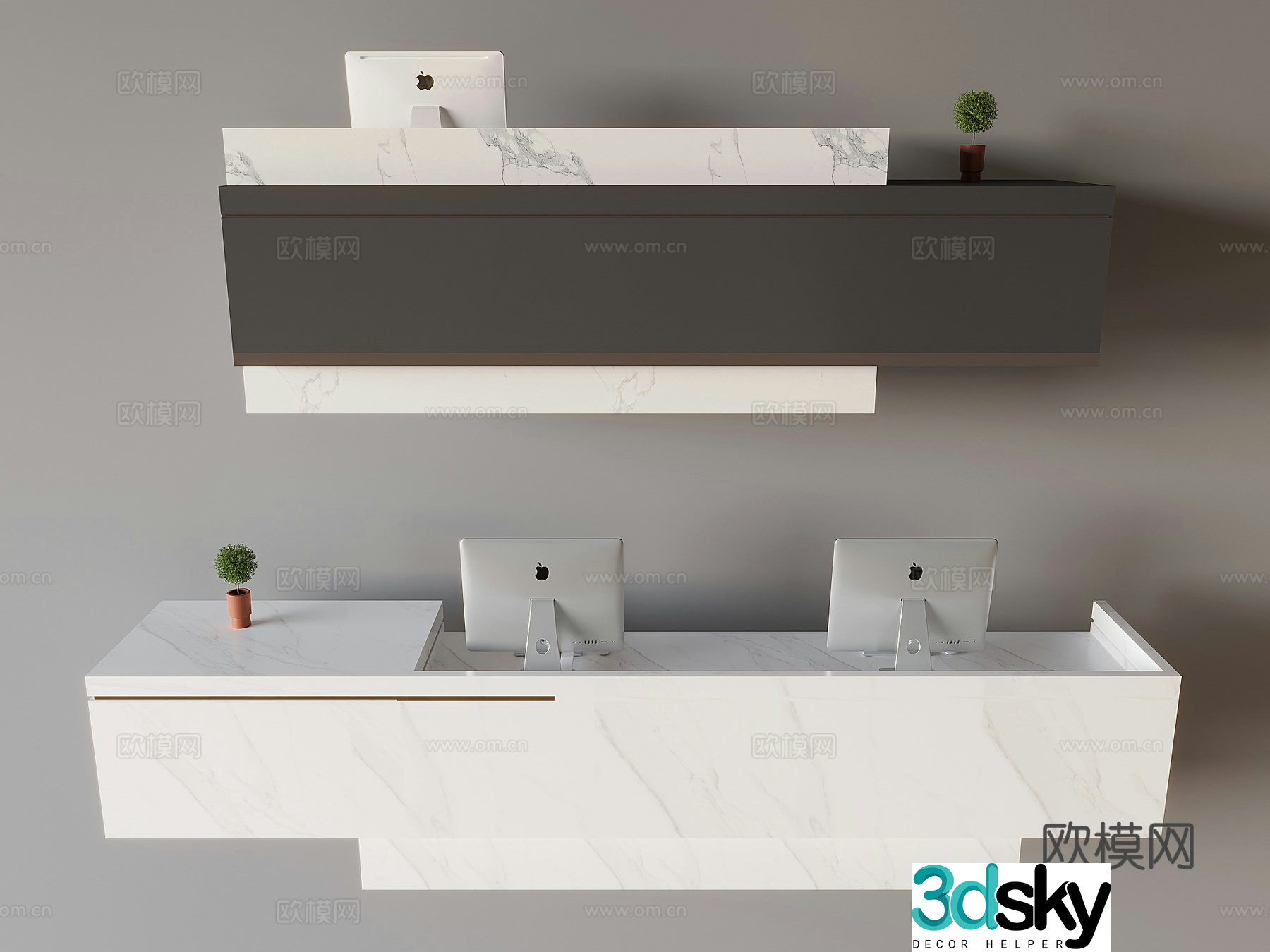 Bar reception desk service desk company front desk rock slab bar Apple desktop computer 3D model