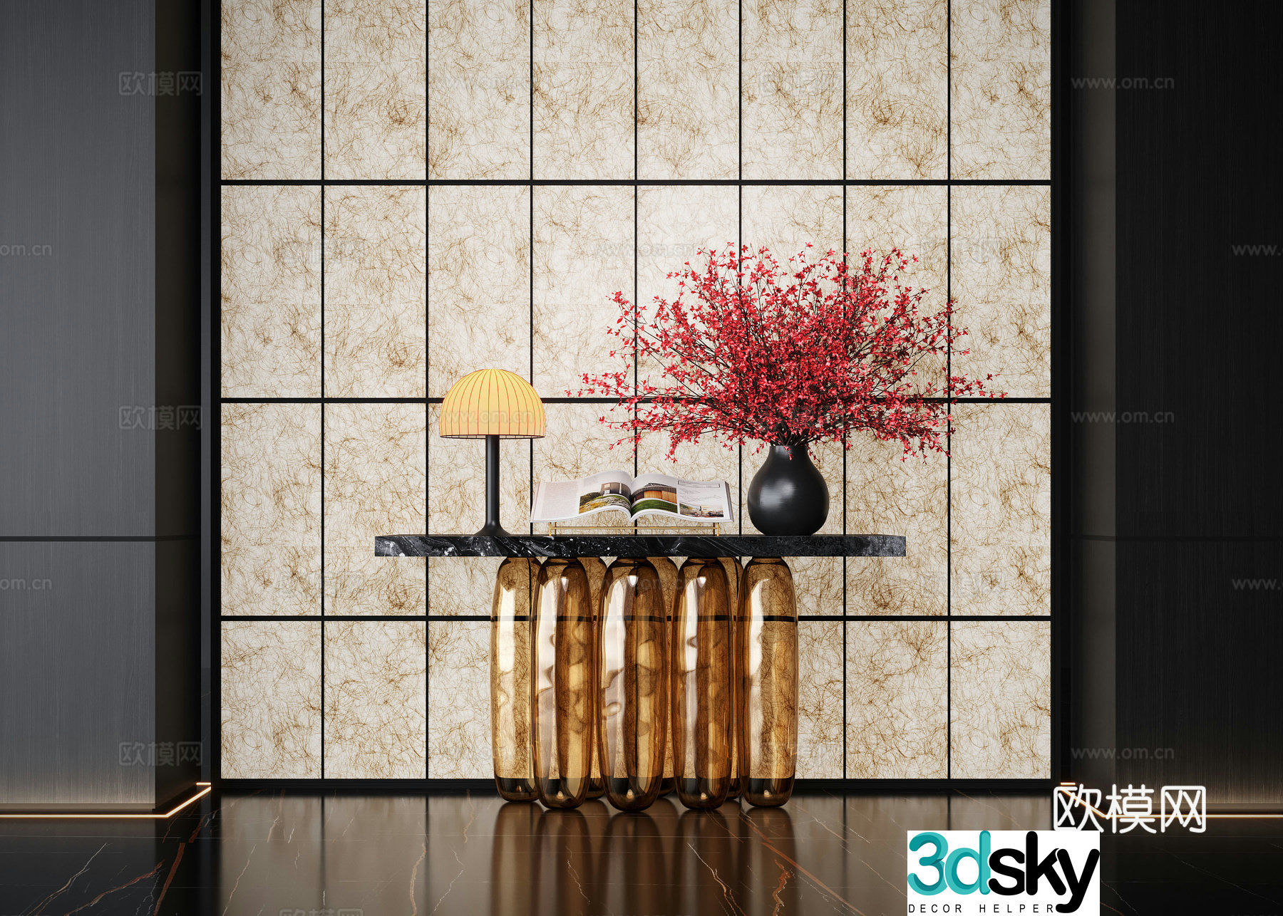 Modern end view cabinet flower art potted plant vase device hotel floral decoration 3D model