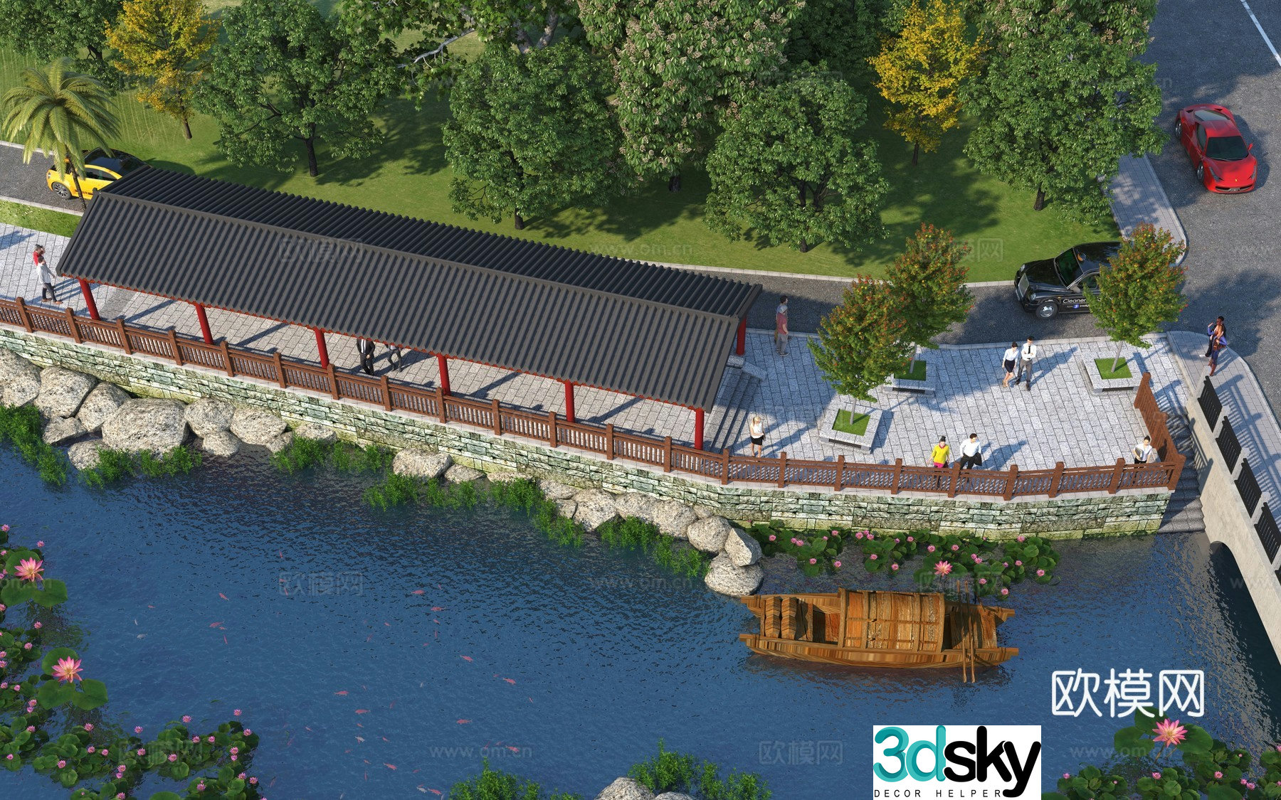Leisure promenade tree pool park corner 3D model