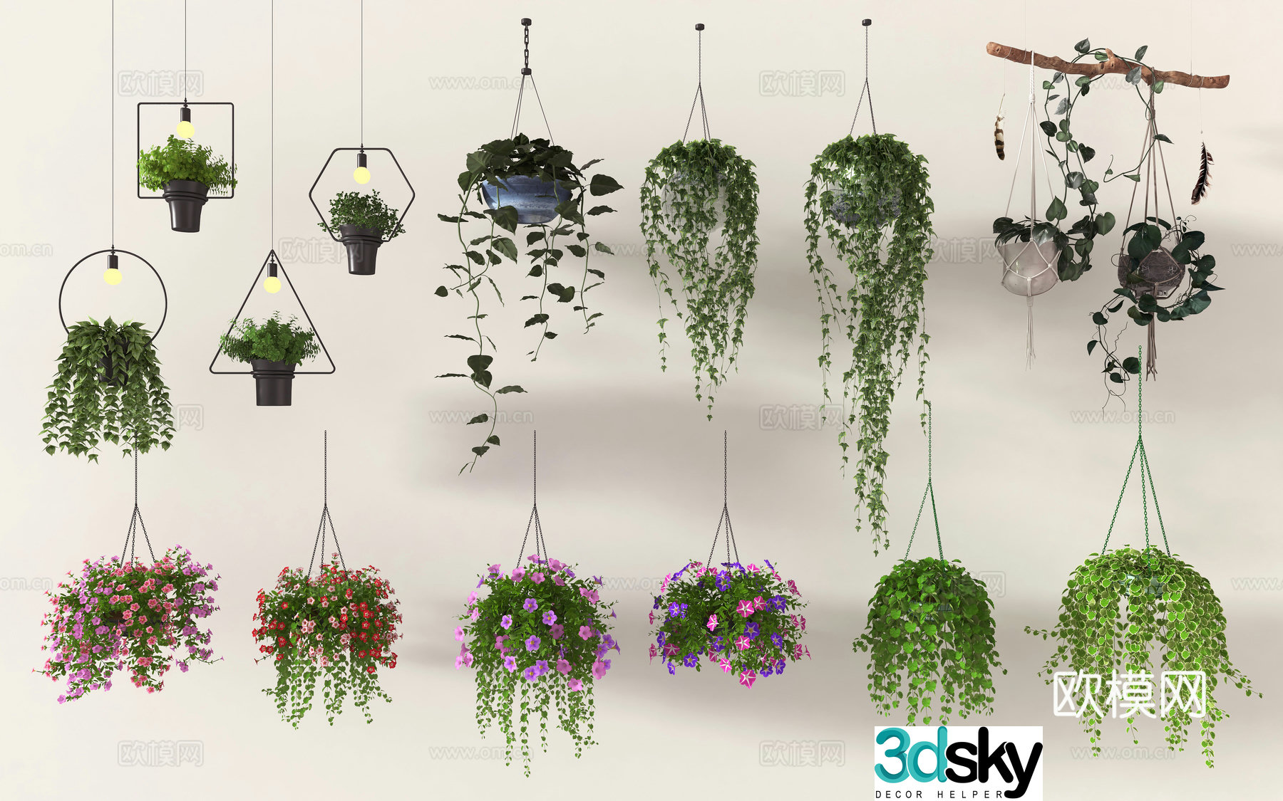 Modern hanging basket green plant potted plants hanging basket combination flower hanging basket flower basket green ivy spider plants hanging basket 3D model