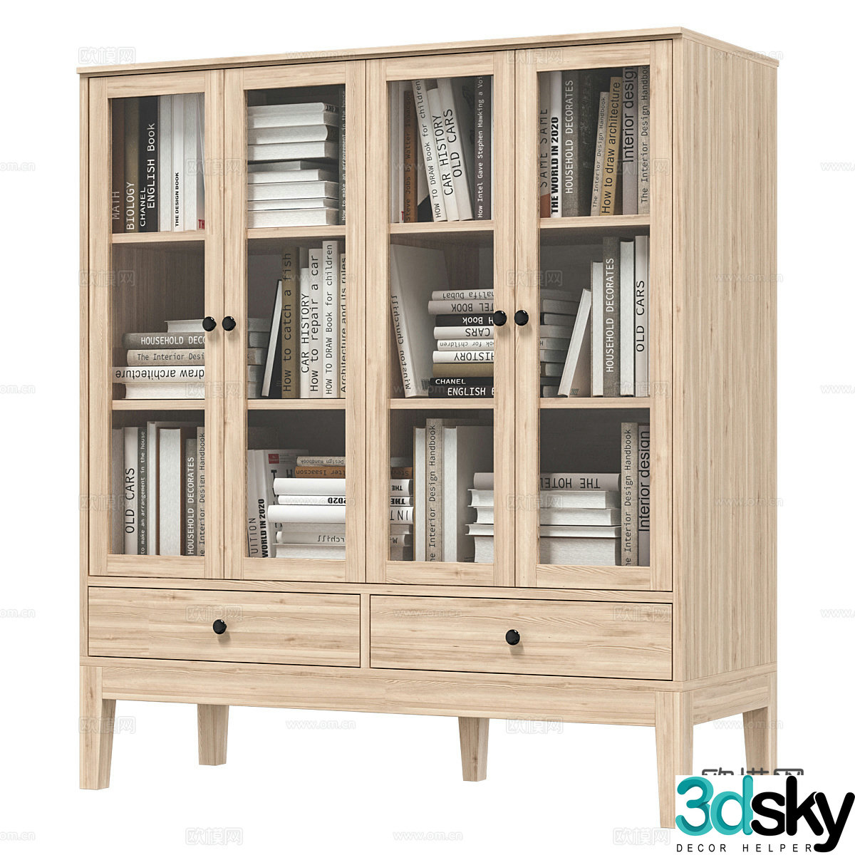 Wasabi wind side cabinet solid wood bookcase log bookcase book ornament book ornament B&B side cabinet 3D model
