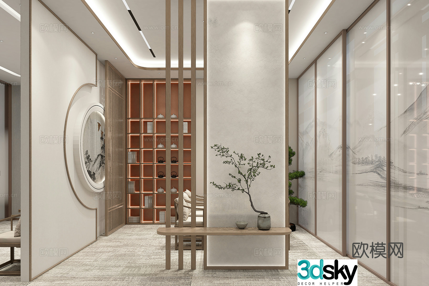 New Chinese-style tea room reception room 3D model