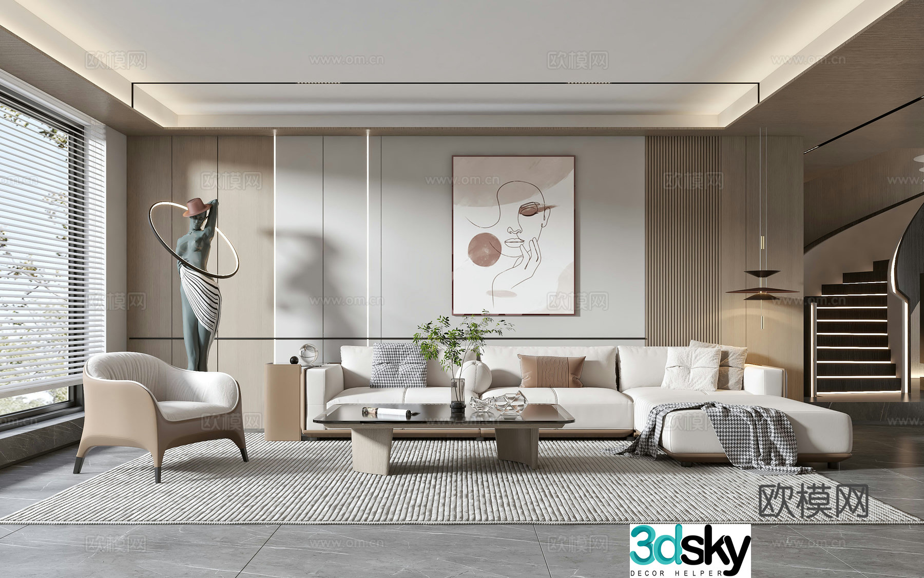 Modern living room modern sofa coffee table combination modern background wall 3d model