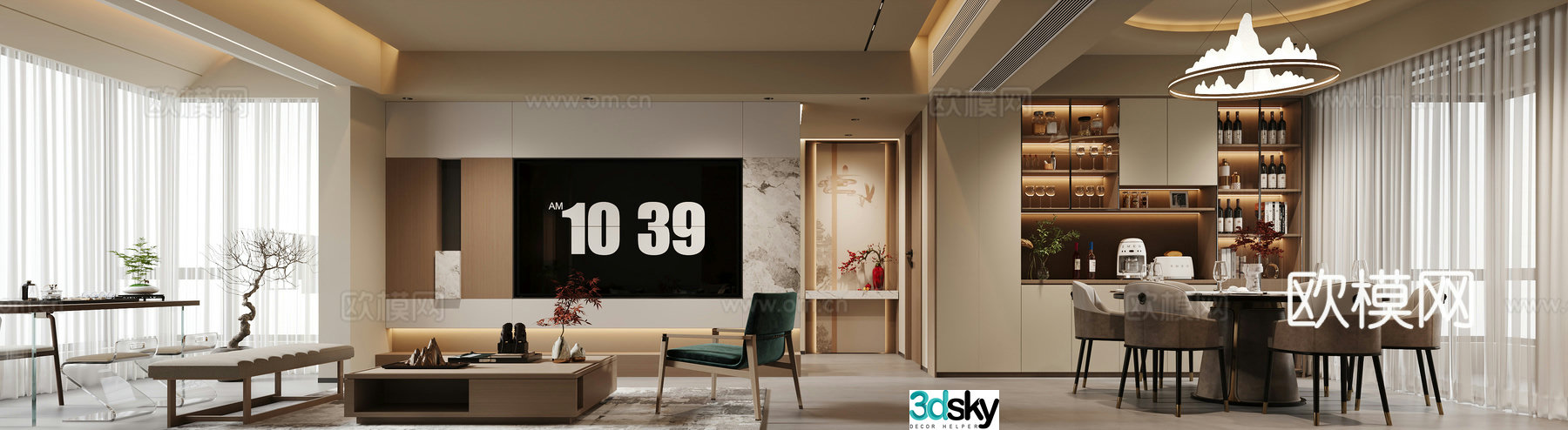 New Chinese style living and dining room 3D model