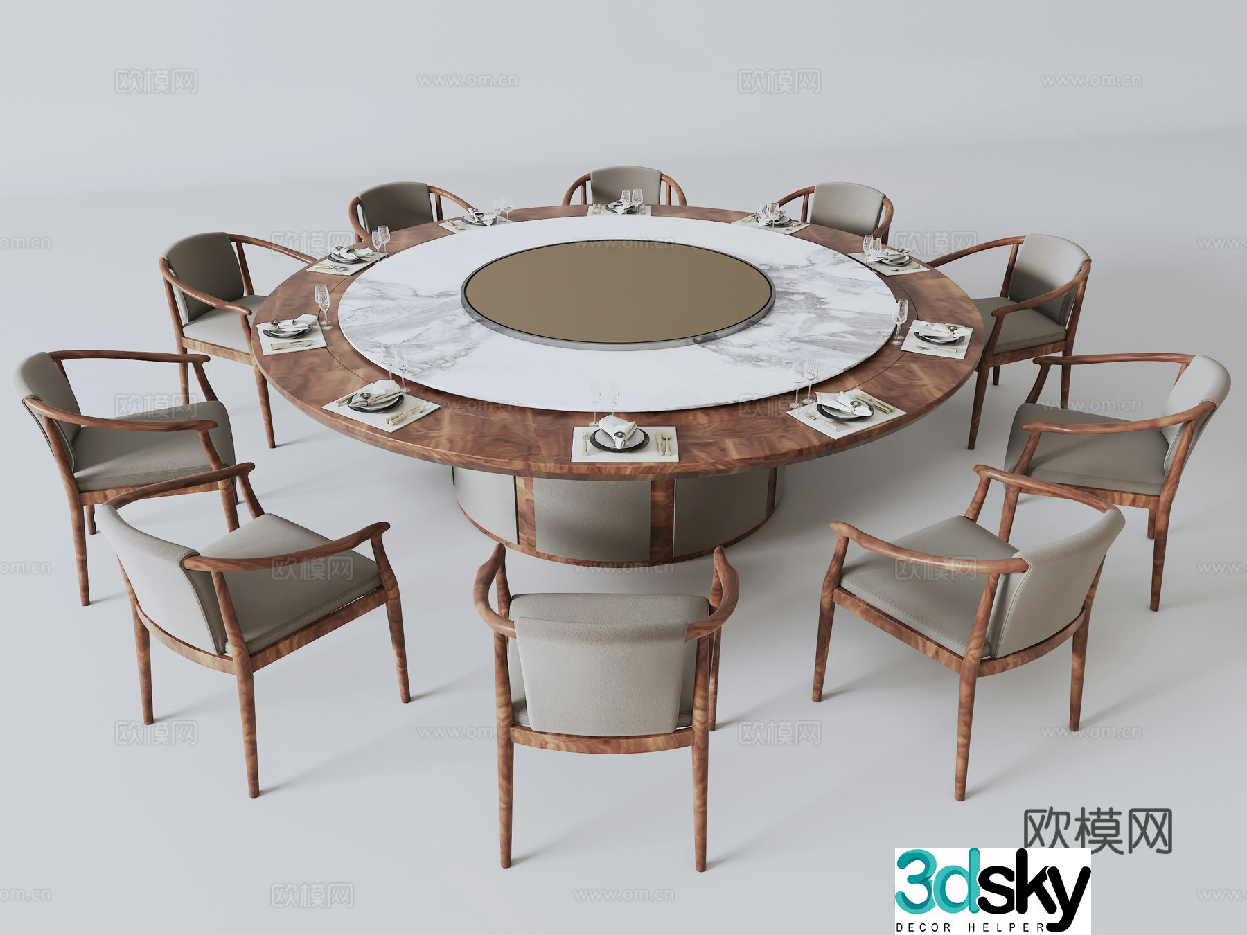 Solid wood round dining table log round dining table Chinese round dining table medieval style round dining table 3D model