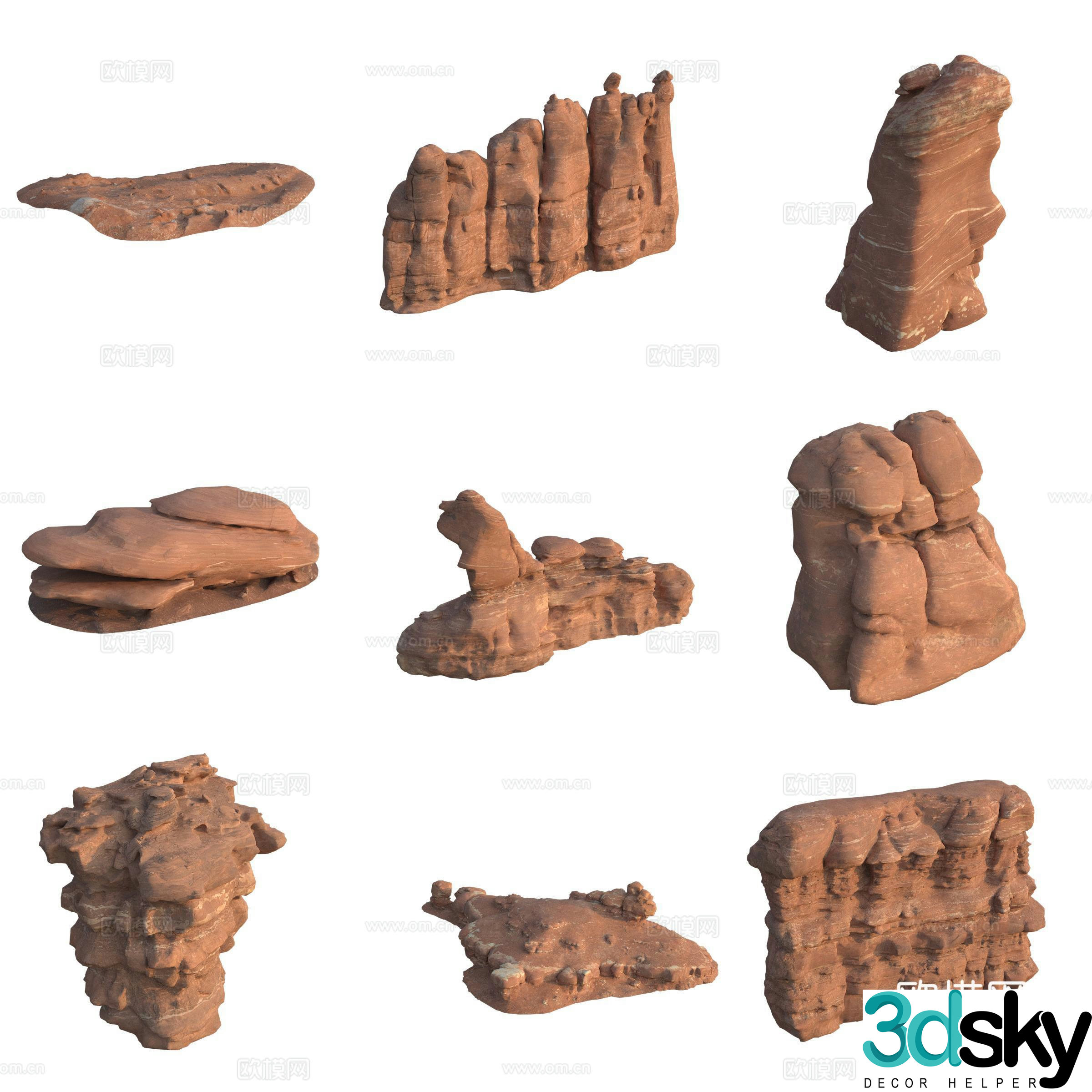Sandstone large stone stone wall boulder 3D model