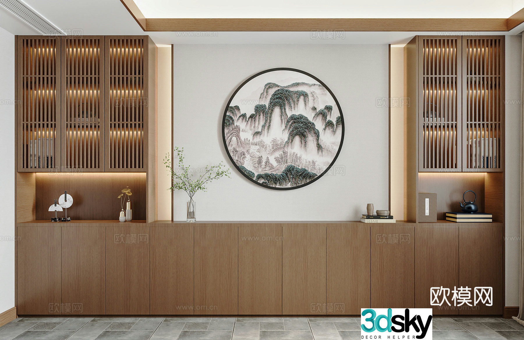 New Chinese style bookcase Study bookcase Office bookcase Bookcase Combination Tea room cabinet New Chinese style cabinet 3D model