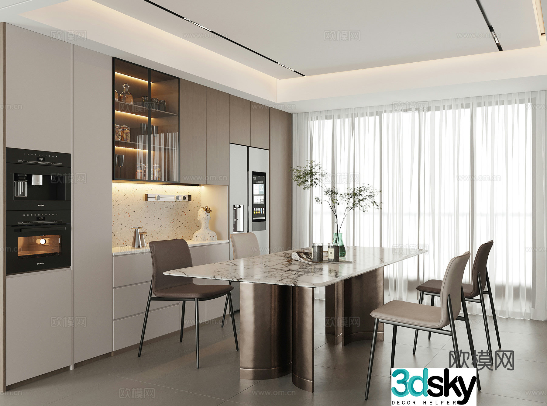 Modern home restaurant dining chair dining table wine cabinet sideboard dining table chair combination jewelry 3D model