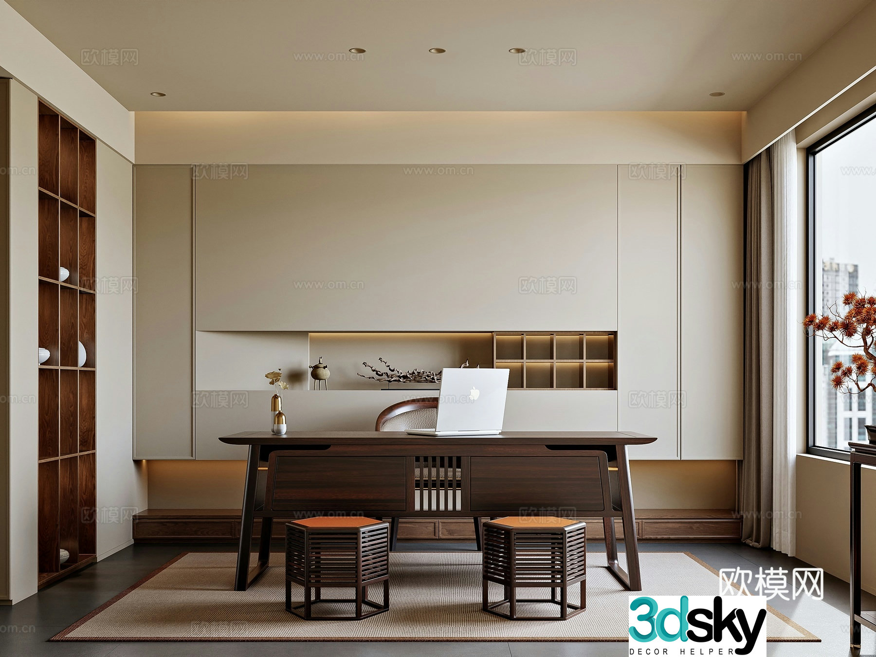 New Chinese style home study 3D model