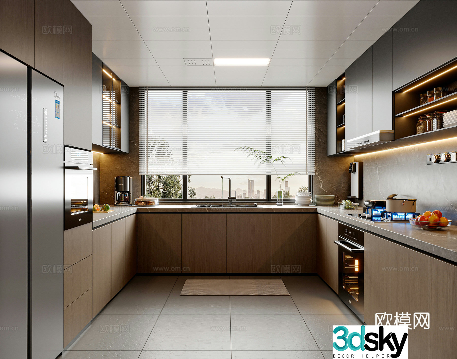 Modern Italian kitchen kitchen supplies kitchen utensils refrigerator kitchen appliances cabinet 3d model
